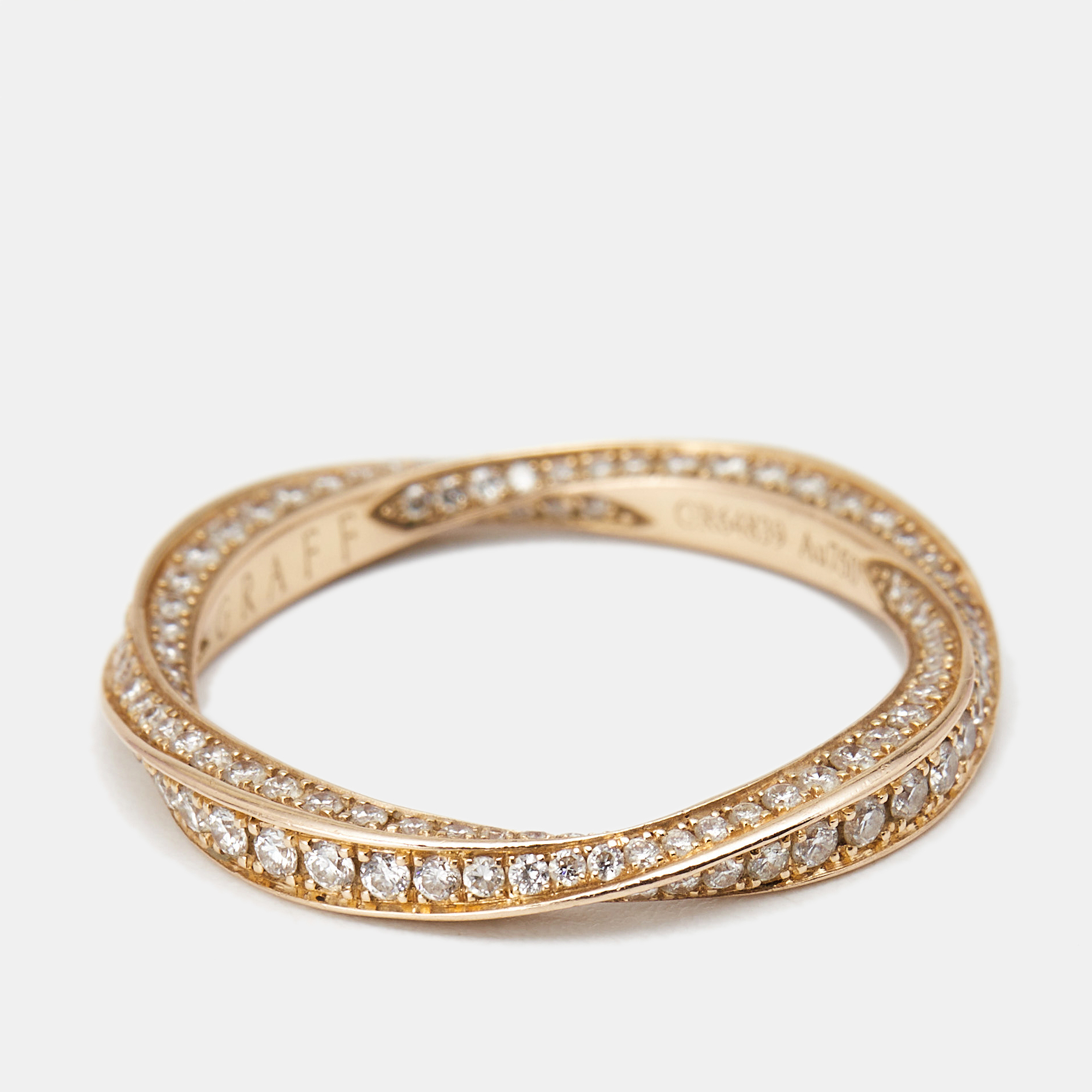 Graff Sprial Pave Diamond 18k Rose Gold Ring Size 49