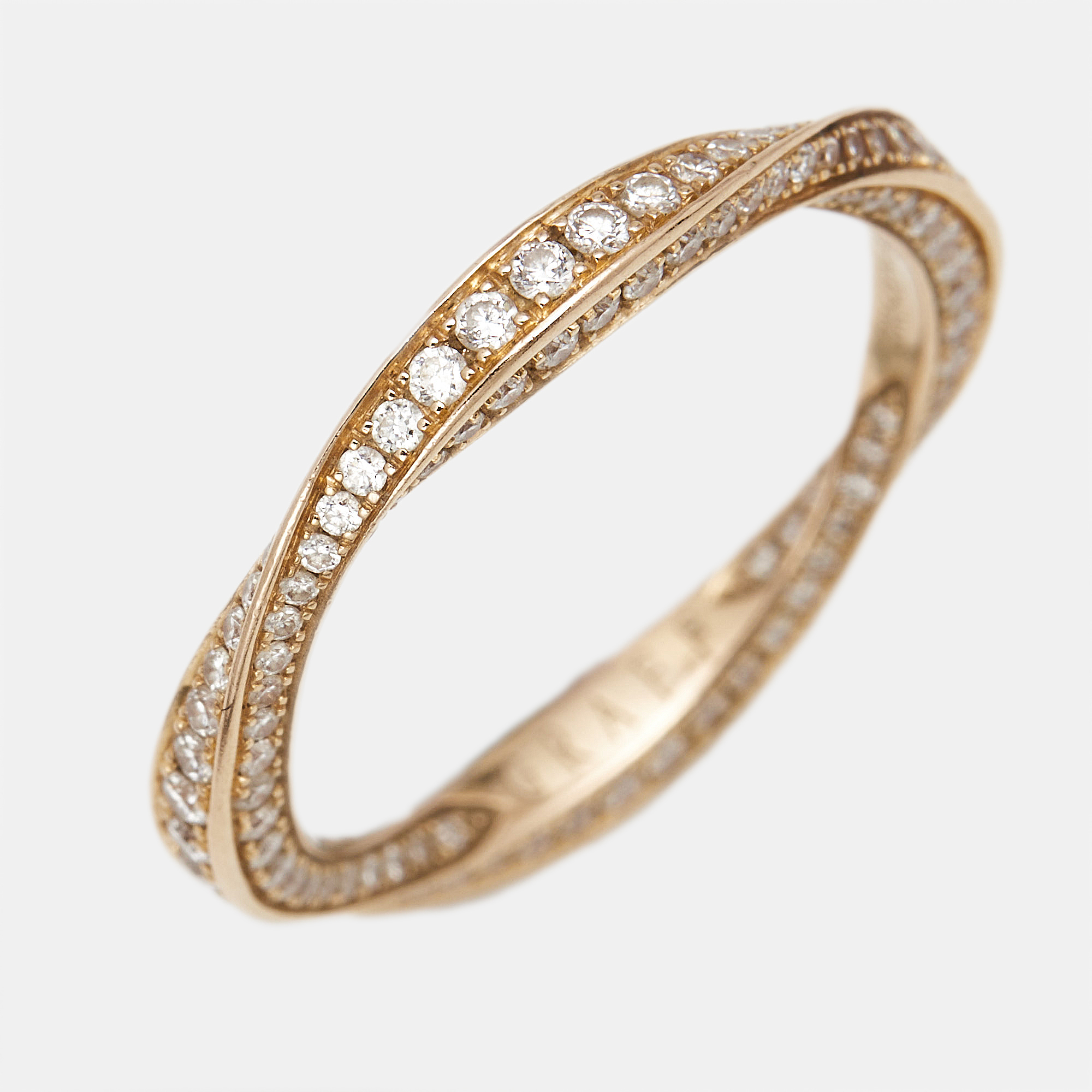 Graff Sprial Pave Diamond 18k Rose Gold Ring Size 49