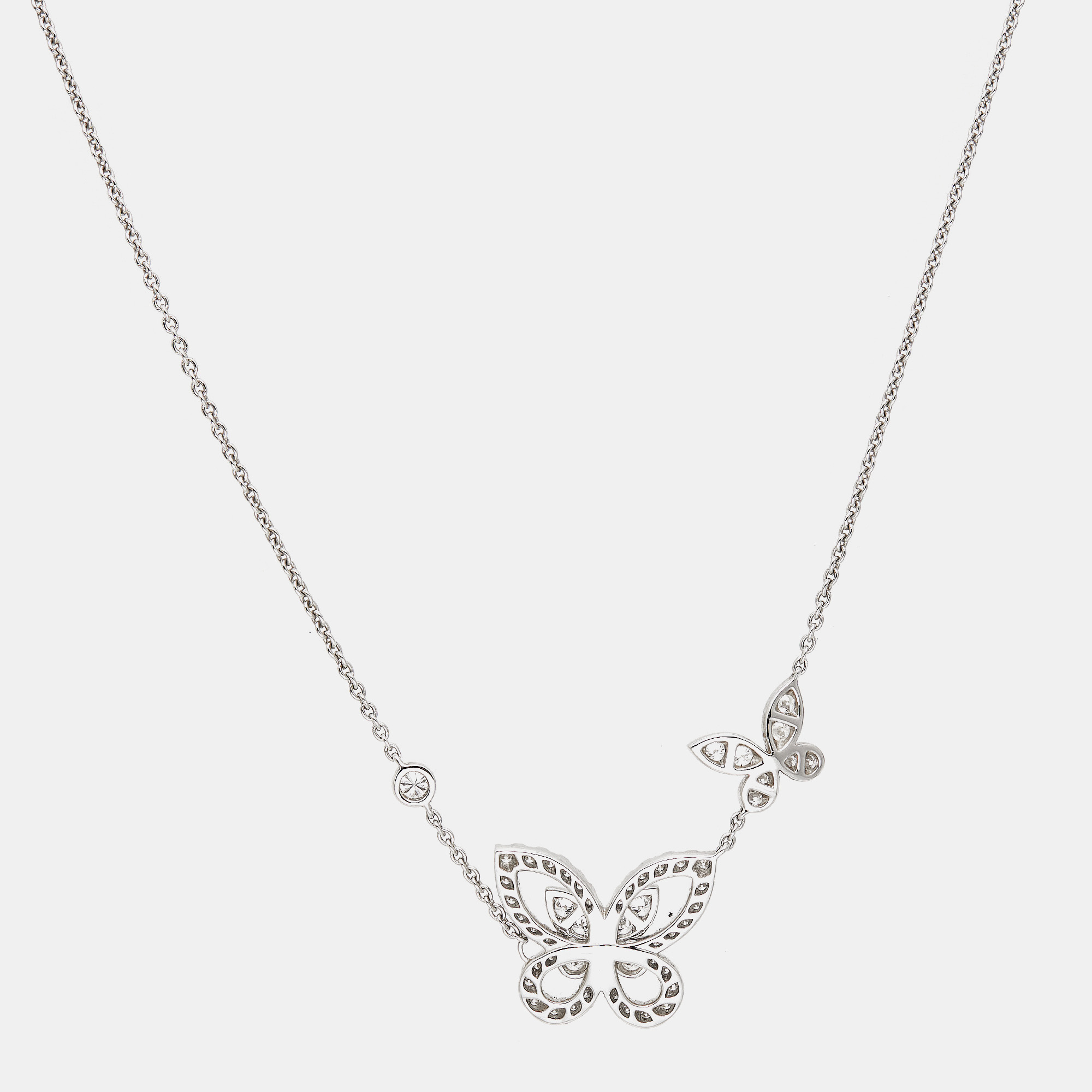 Graff Double Butterfly Silhouette Diamond 18k White Gold Pendant Necklace