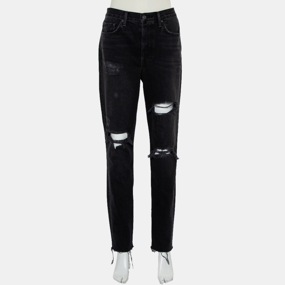 Grlfrnd black denim distressed skinny karolina jeans m