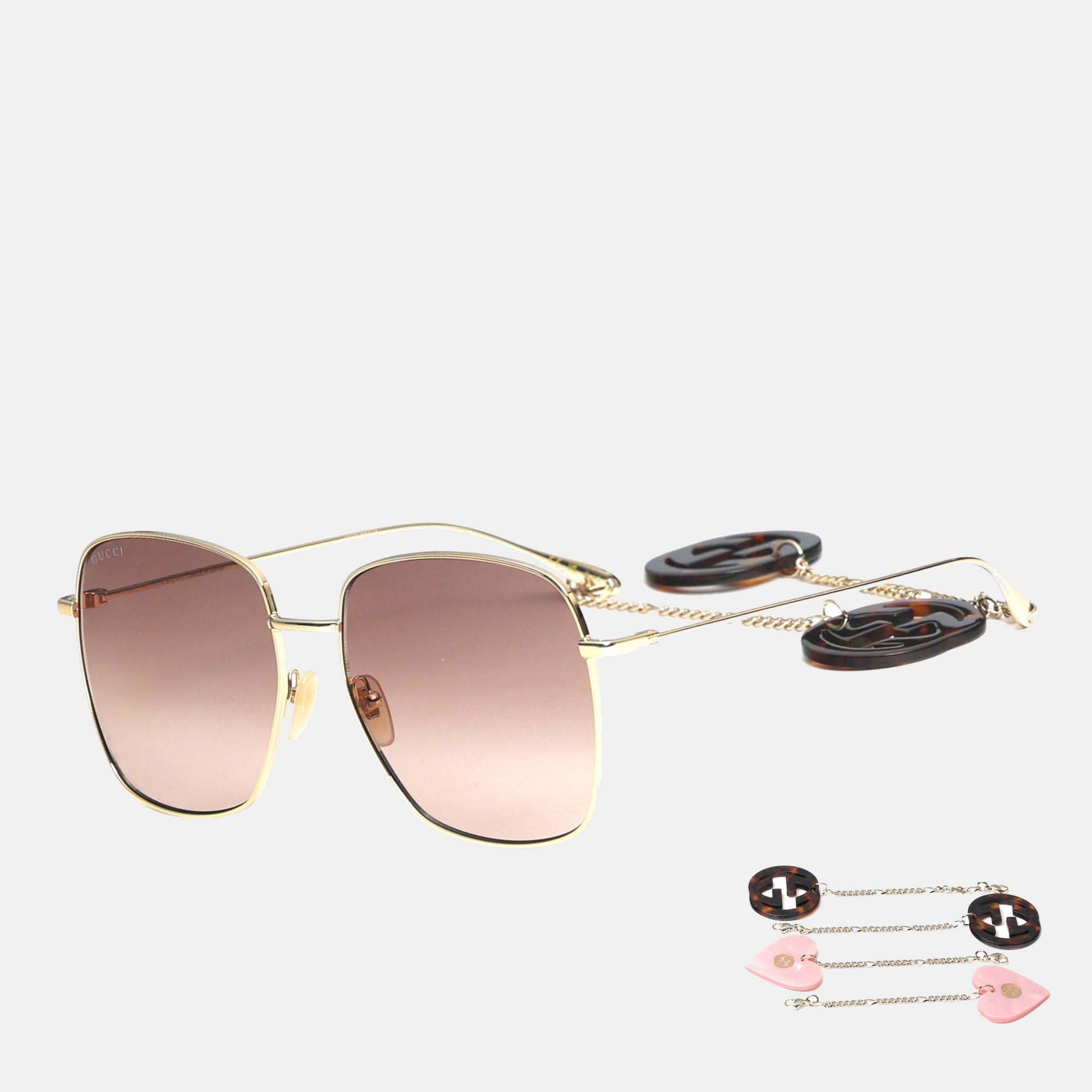 Gucci Gold / Brown GG1031S Rectangle - Square Sunglasses