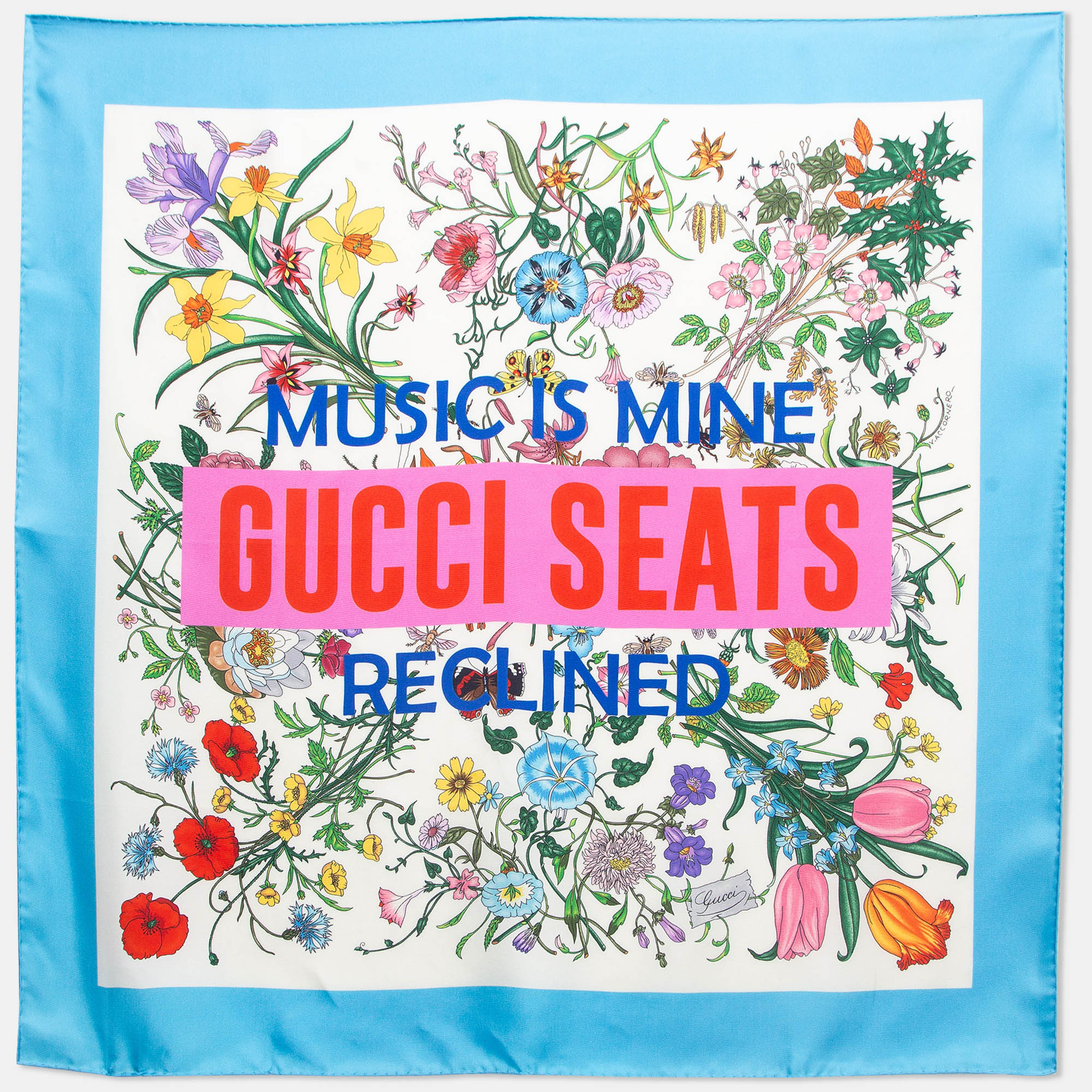 Gucci x sony music multicolor floral print silk square scarf