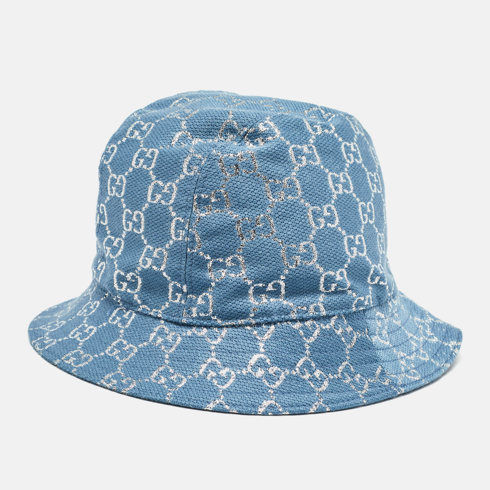 Gucci blue gg lam&eacute; desert bucket hat m