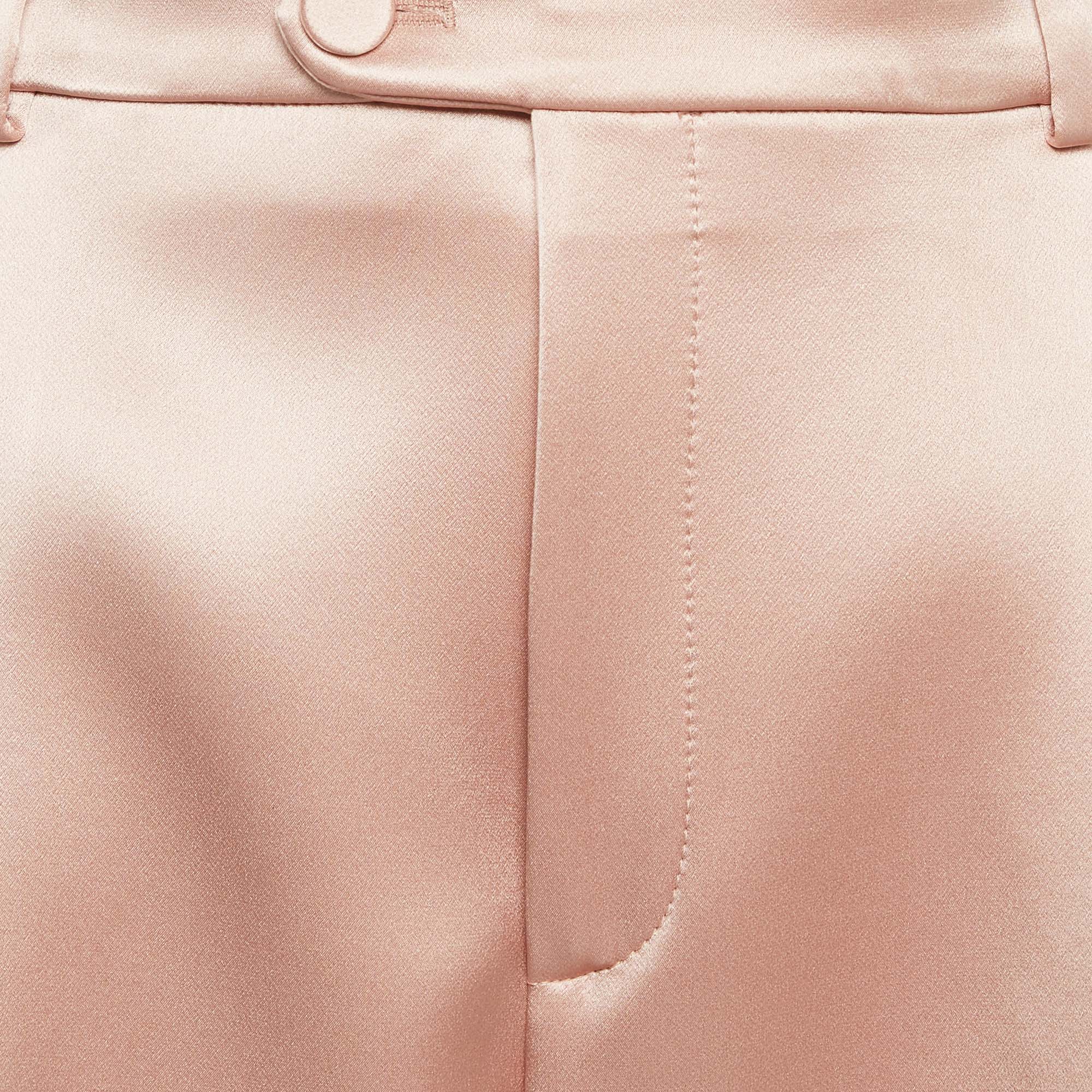 Gucci Pink Satin Pleated Straight Trousers M