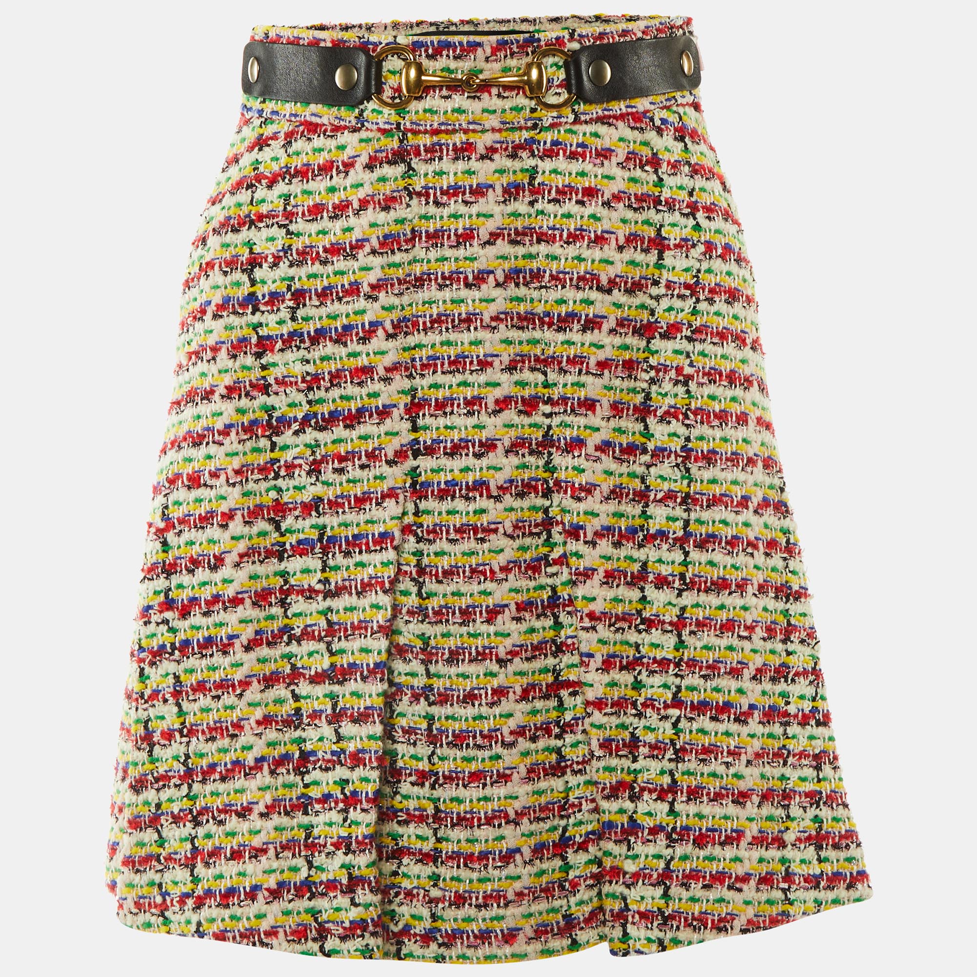 Gucci Multicolor Tweed Horsebit Detail Mini Skirt XS