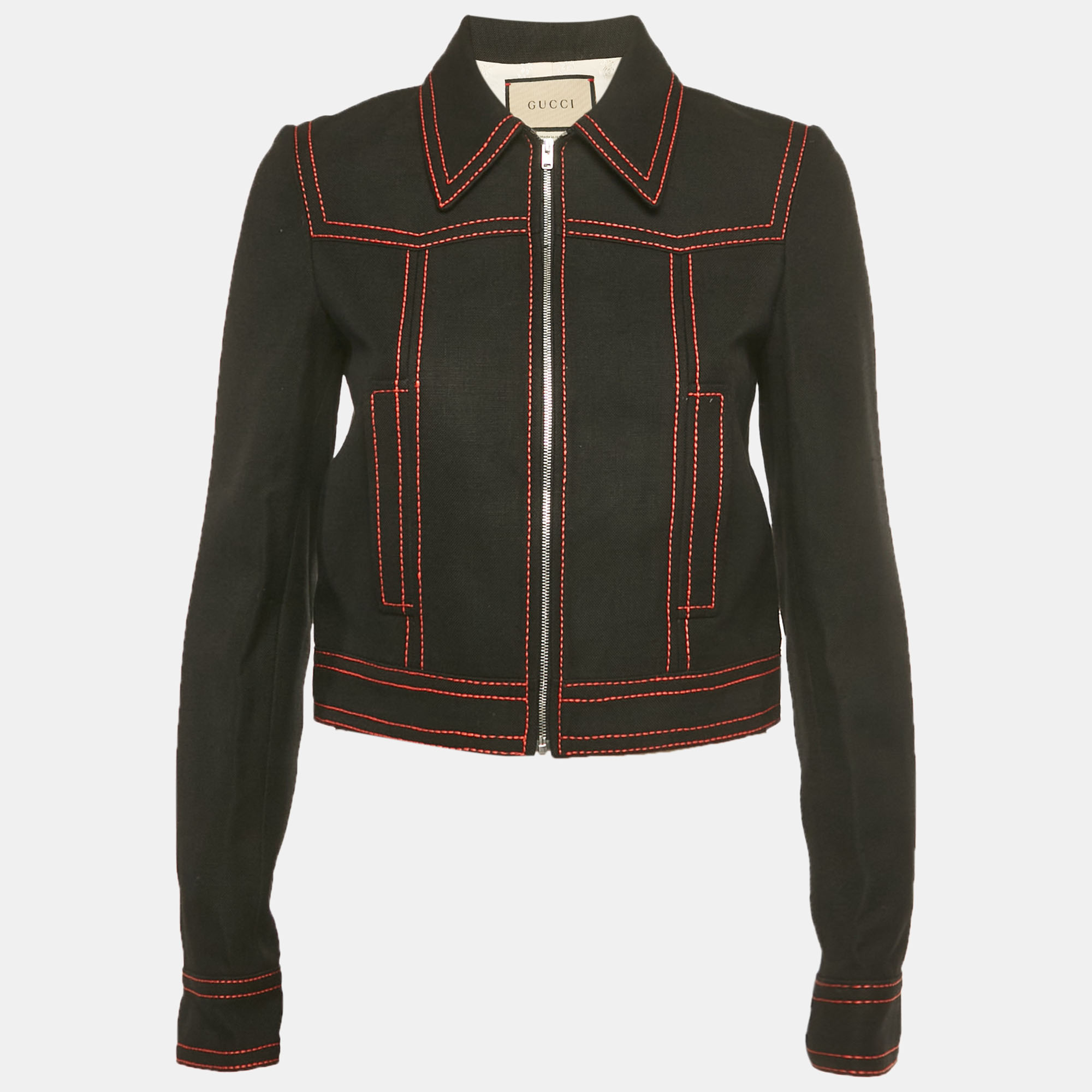 Gucci Black Denim Hoywood Babylon Embellised Zip Front Jacket XS
Gucci Black Denim Hoywood Babylon Embellised Zip Front Jacket XS