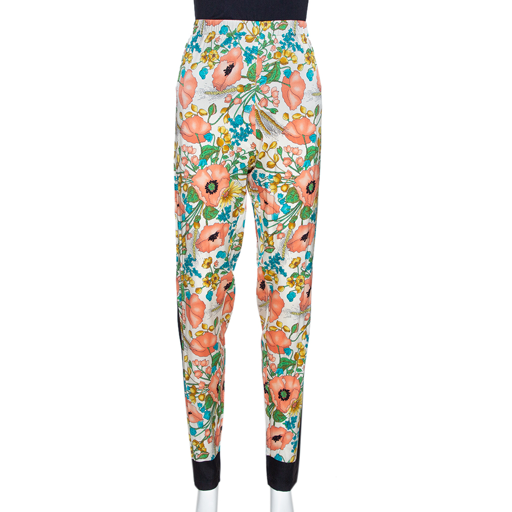 Image of Gucci Multicolor Floral Printed Stretch Silk Elasticized Waist Pants XL