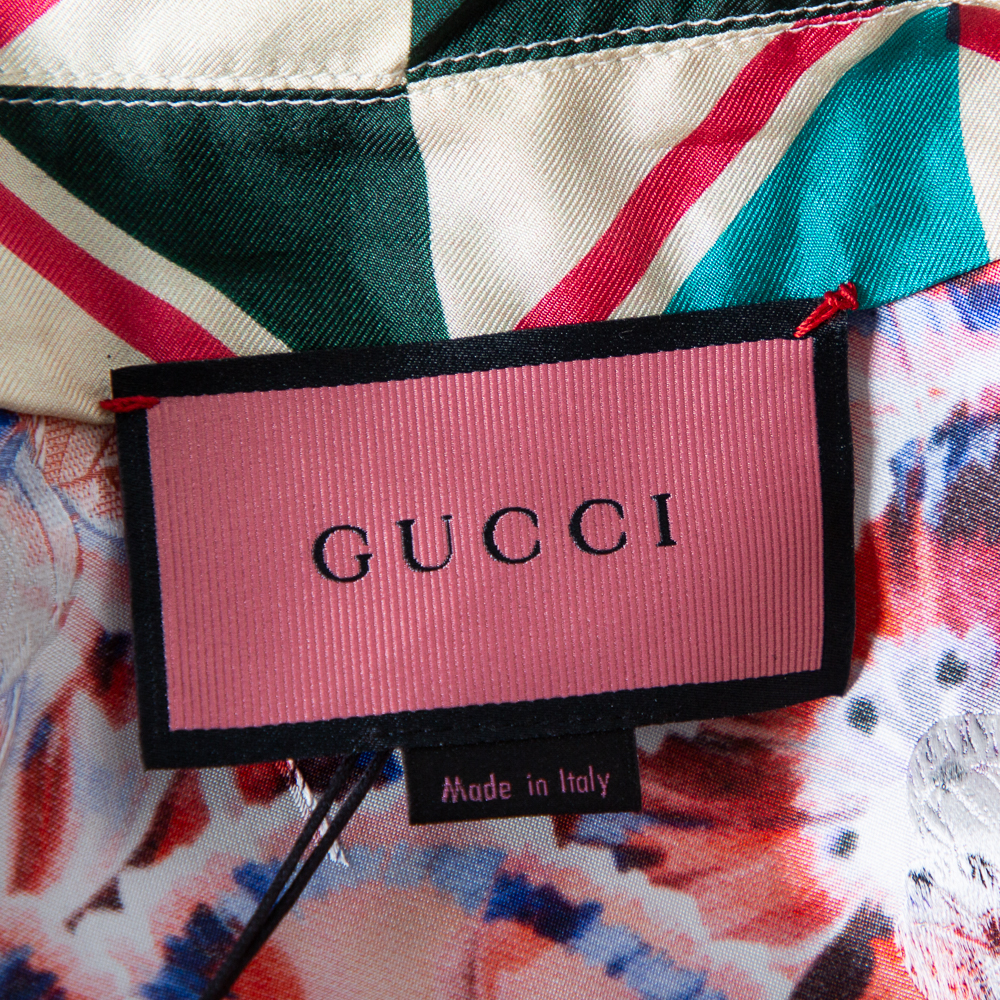 Gucci Multicolor Printed Silk Open Front Coat L