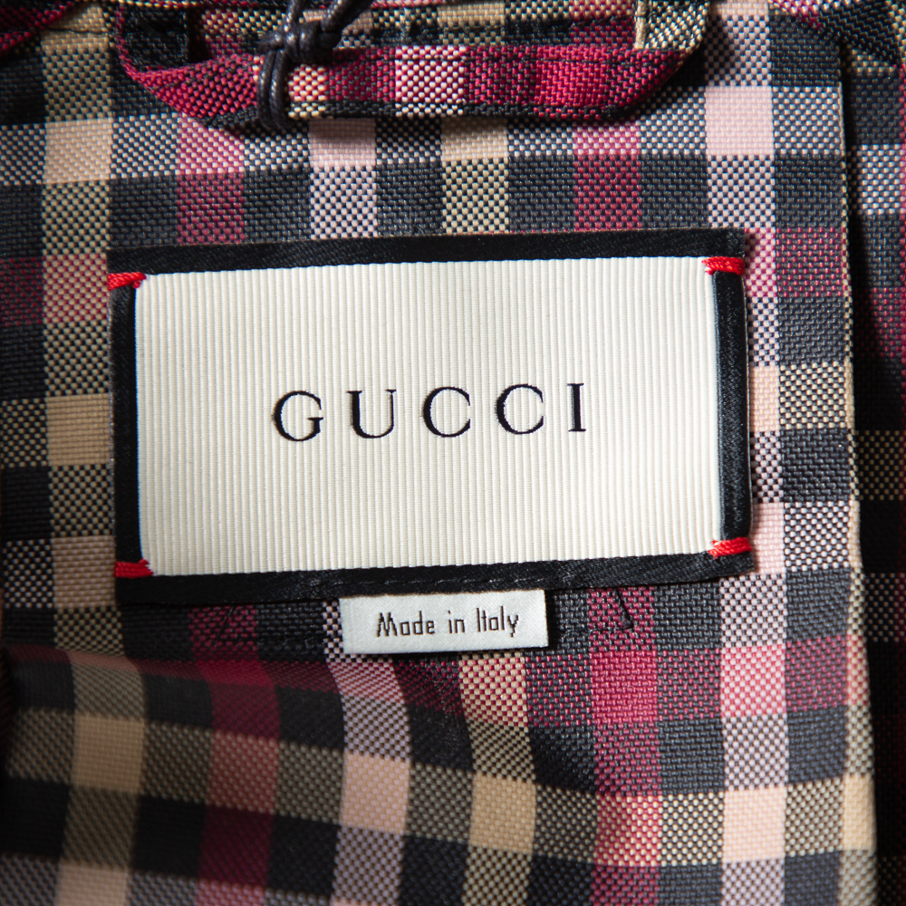 Gucci Multicolor Plaid Canvas Zipper Front Hooded Coat S
