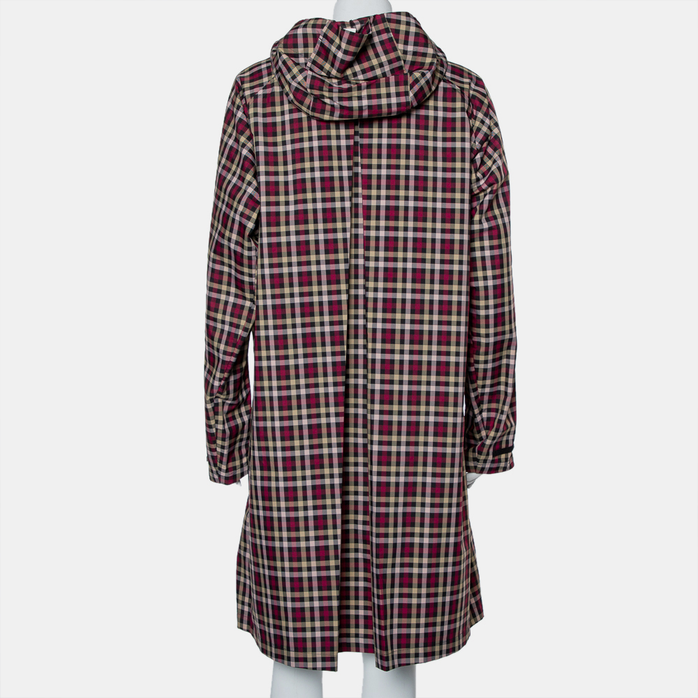 Gucci Multicolor Plaid Canvas Zipper Front Hooded Coat S