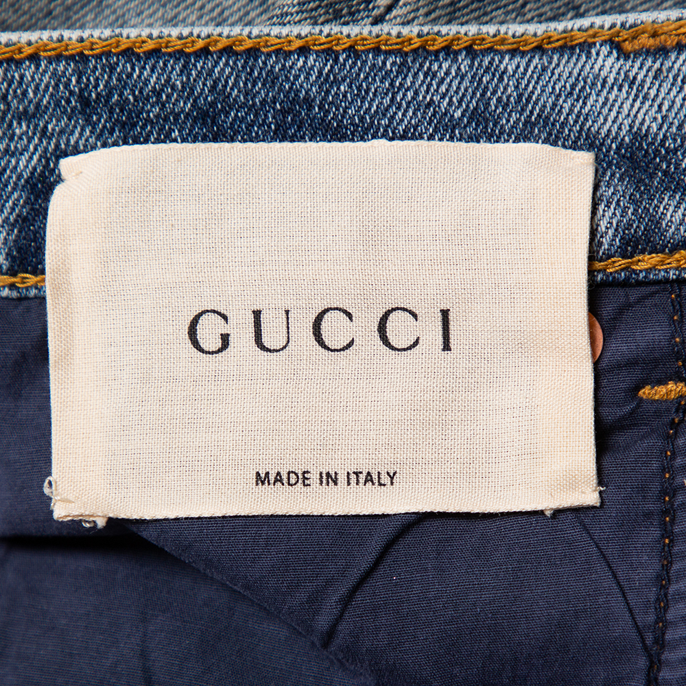Gucci Blue Logo Printed Denim Muddy Effect Skinny Jeans M