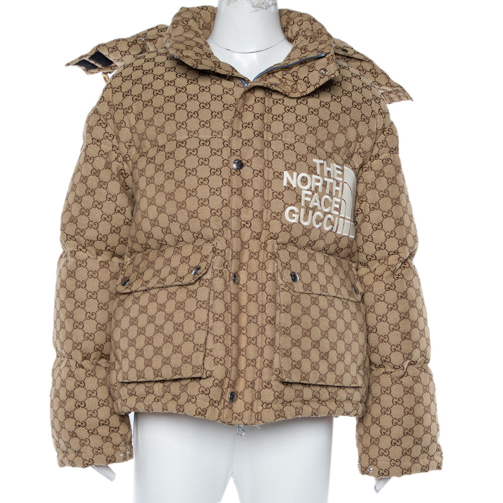 

Gucci x The North Face Beige Cotton Canvas Logo Monogram Hooded Puffer Jacket