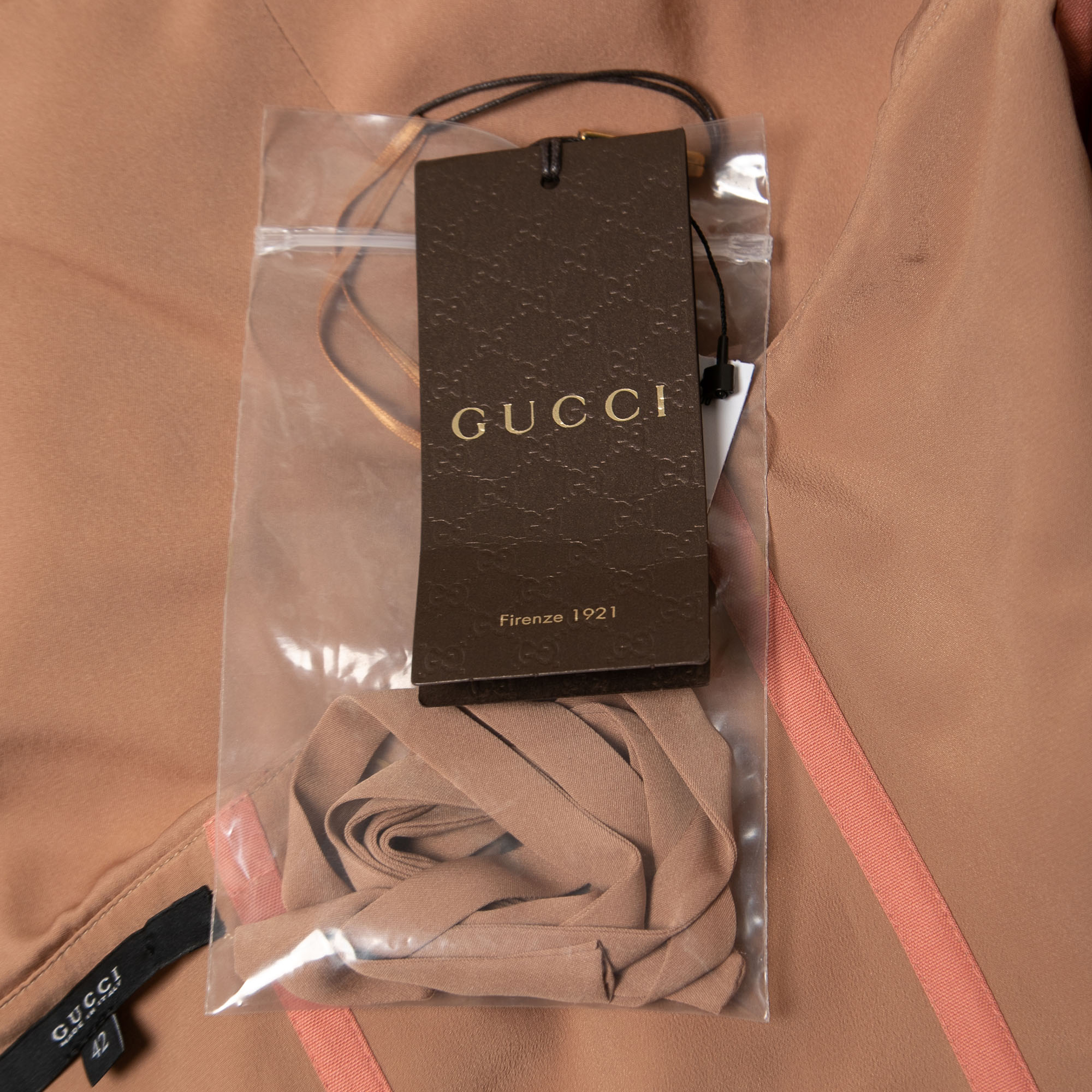 Gucci Beige Silk Chiffon Strapless Short Dress M