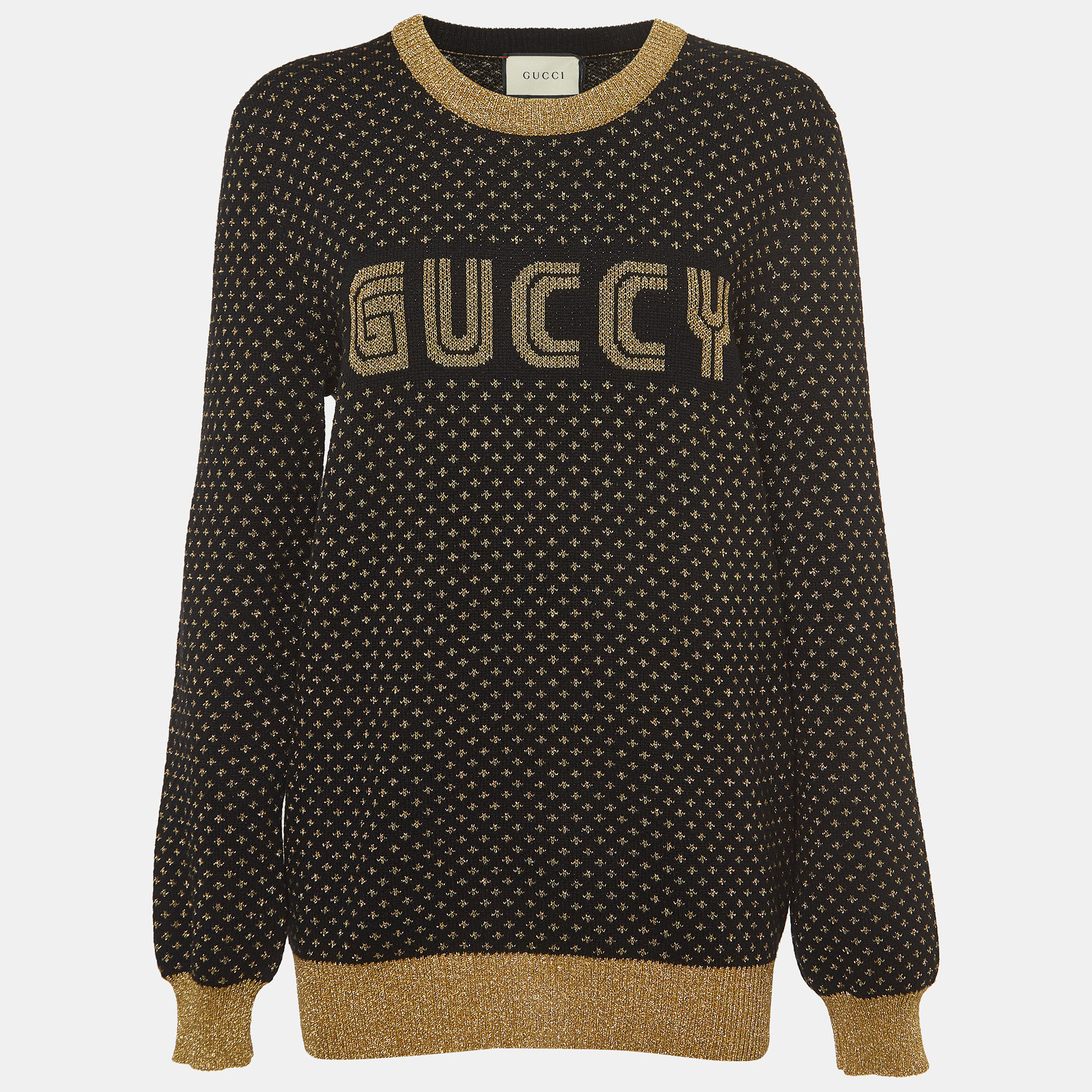 Gucci Black/Metallic Guccy Logo Wool Sweater XL