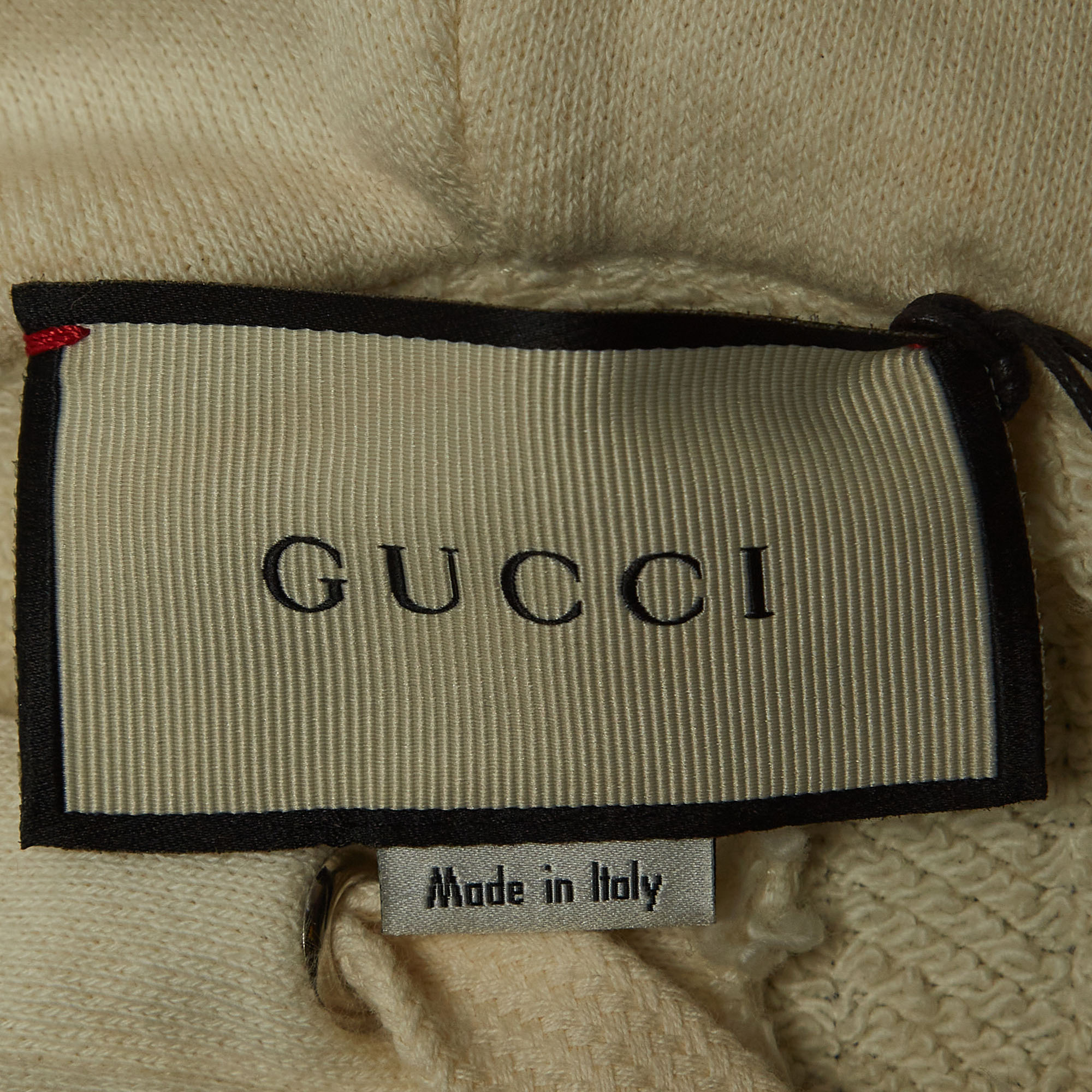 Gucci Cream Logo Print Embroidered Cotton Knit Hoodie XS