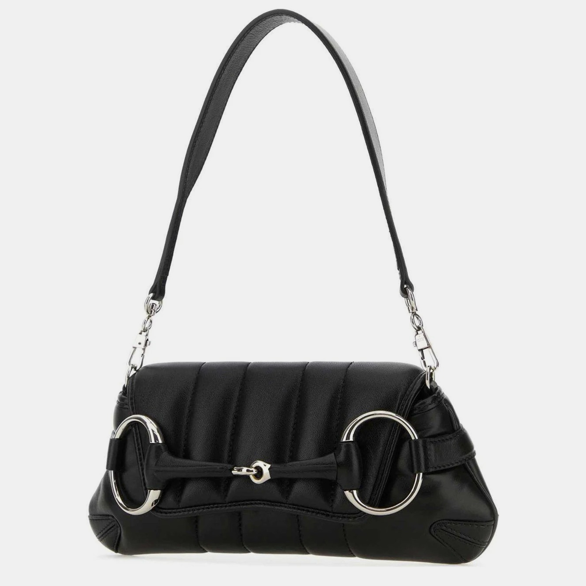 Gucci Black Leather Horsebit Chain Small  Shoulder Bag