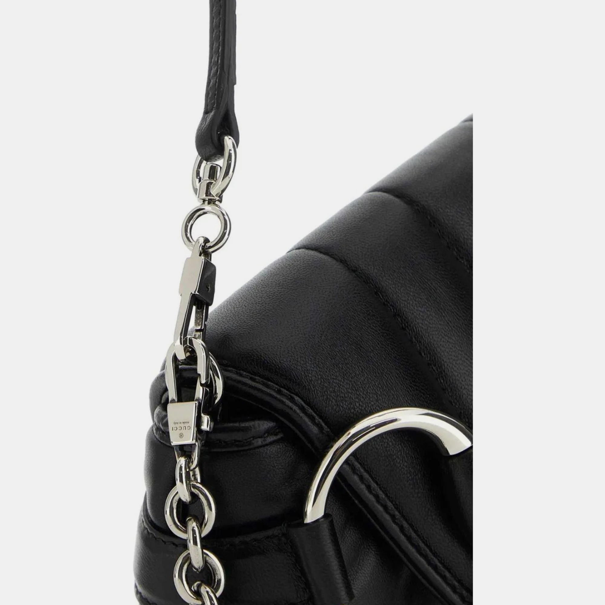 Gucci Black Leather Horsebit Chain Small  Shoulder Bag