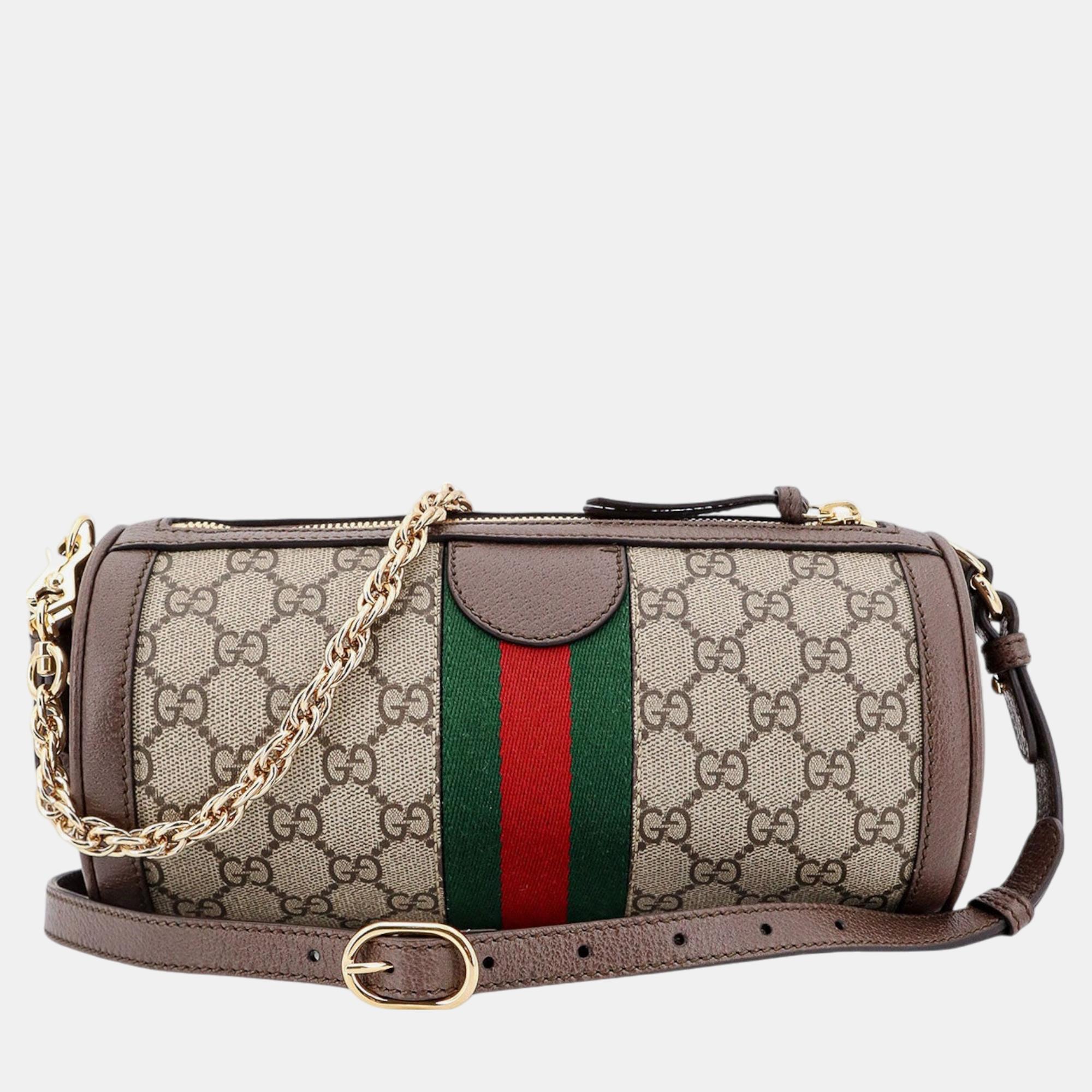 Gucci Beige GG Supreme Canvas Web Shoulder Bag