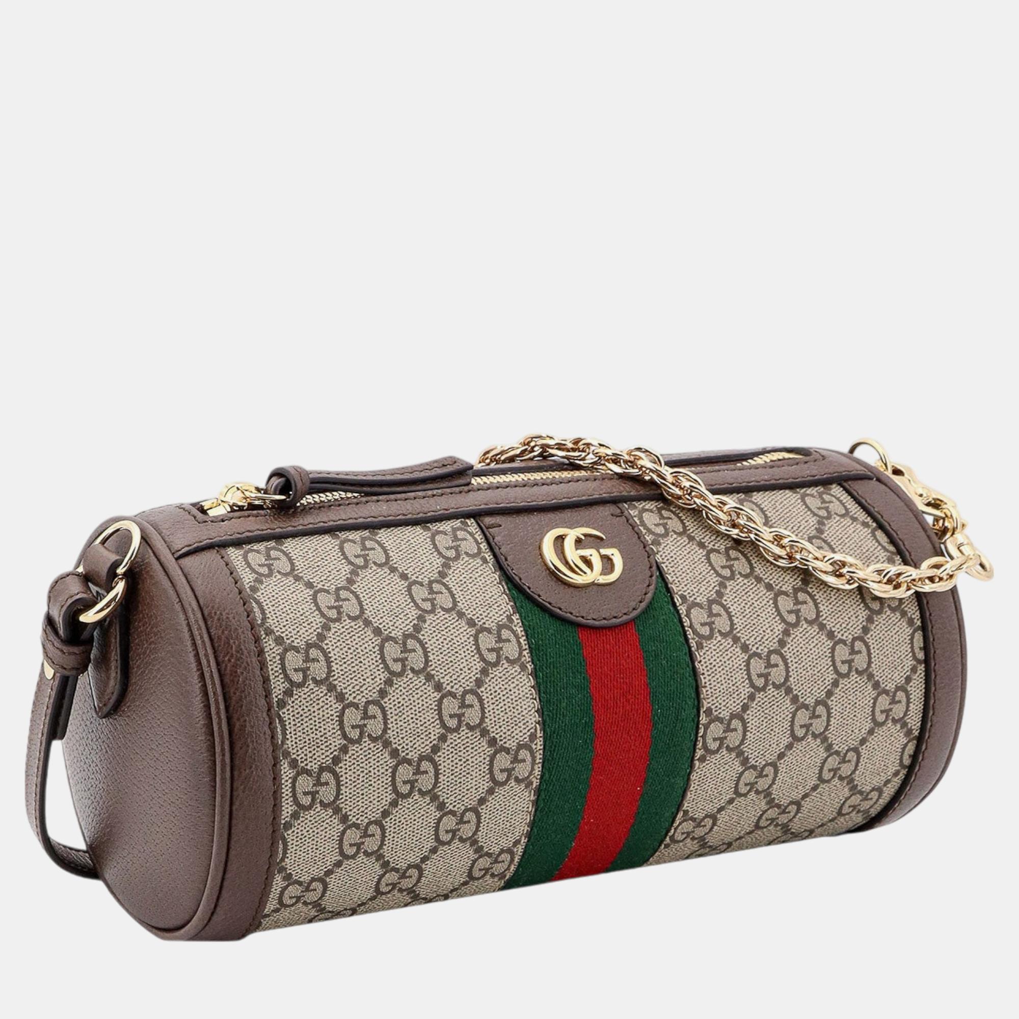 Gucci Beige GG Supreme Canvas Web Shoulder Bag