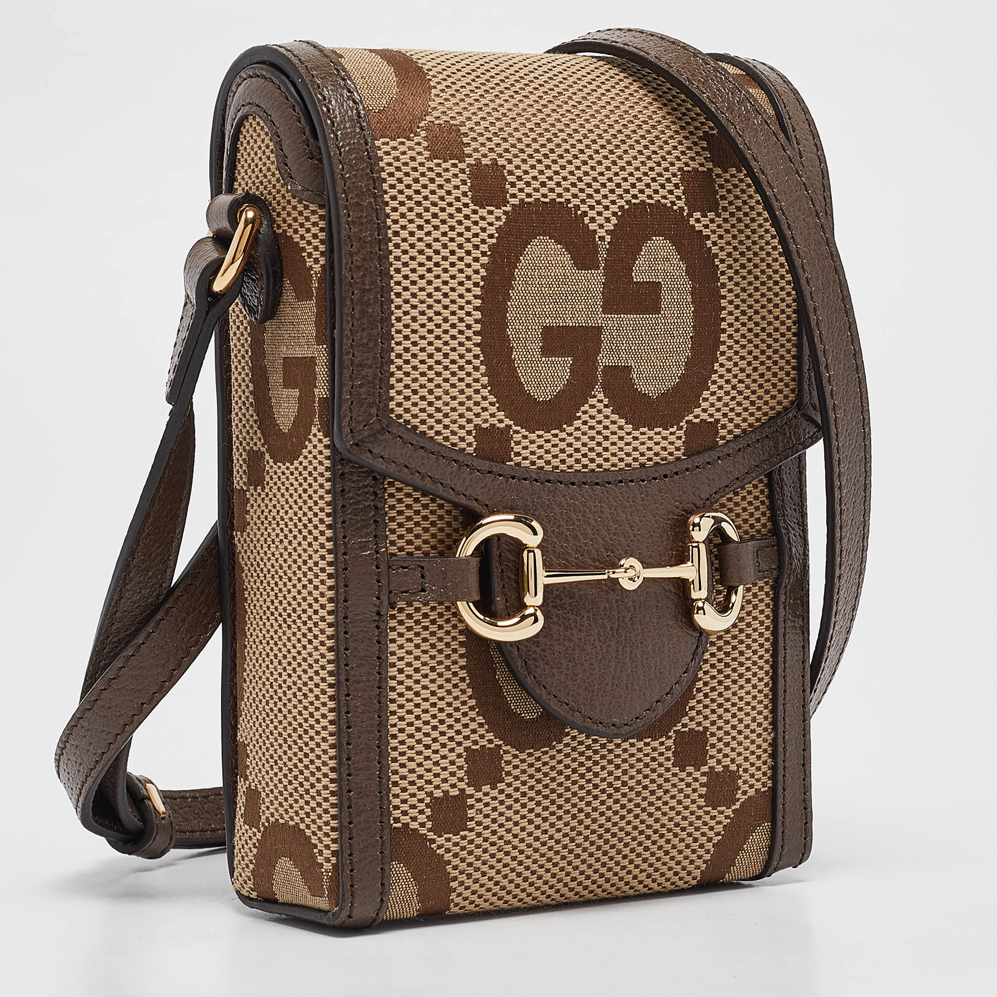 Gucci Beige/Ebony Jumbo GG Canvas Mini Horsebit 1955 Crossbody Bag