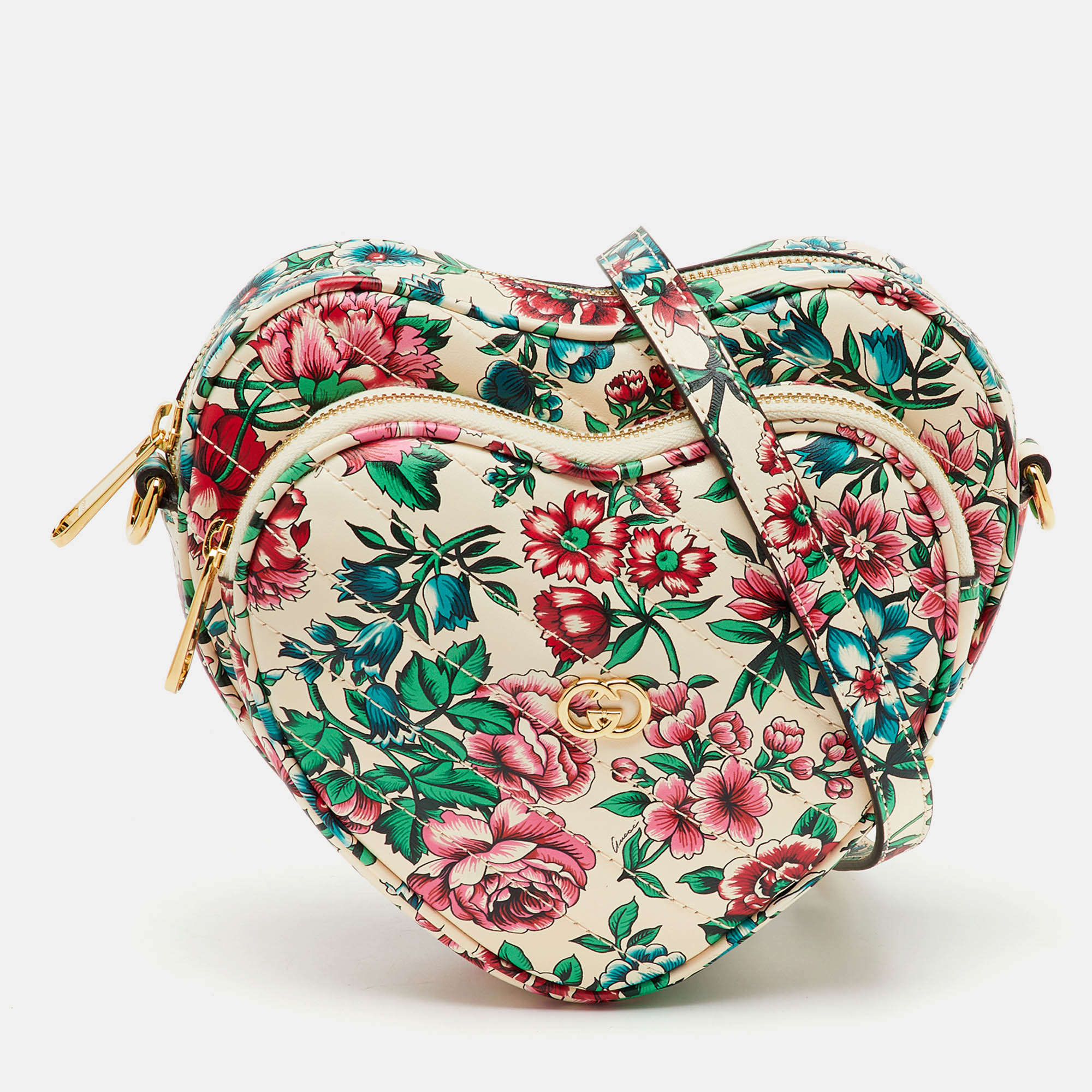 Gucci Multicolor Floral Printed Leather Interlocking G Heart Shoulder Bag
Gucci Multicolor Floral Printed Leather Interlocking G Heart Shoulder Bag