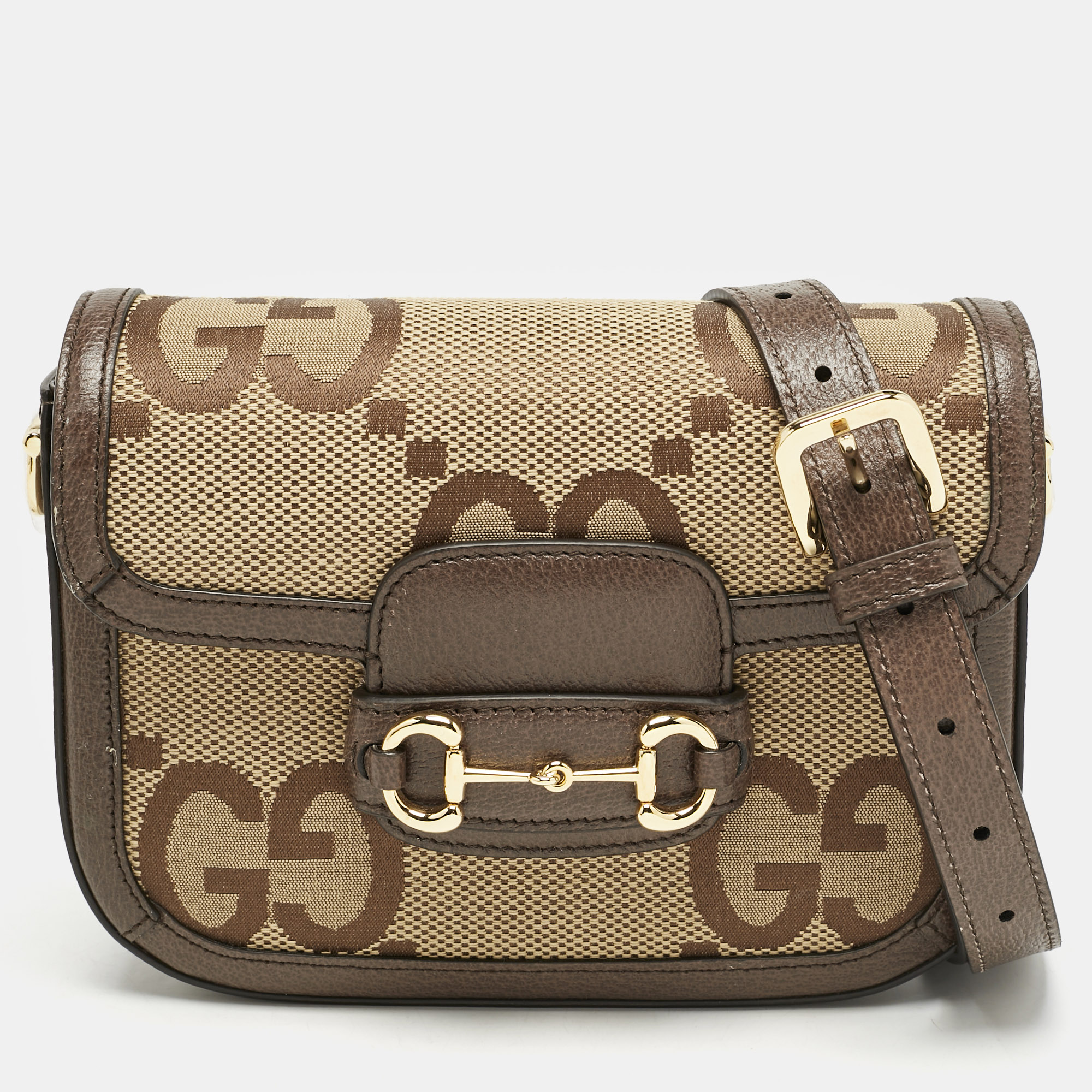 Gucci Brown/Beige Jumbo GG Canvas and Leather Mini Horsebit 1955 Shoulder Bag
Gucci Brown/Beige Jumbo GG Canvas and Leather Mini Horsebit 1955 Shoulder Bag