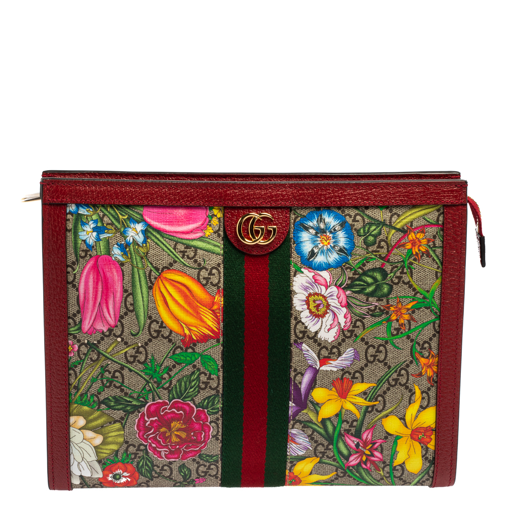 Gucci Multicolor Flora GG Supreme Coated Canvas and Leather Ophidia Pouch