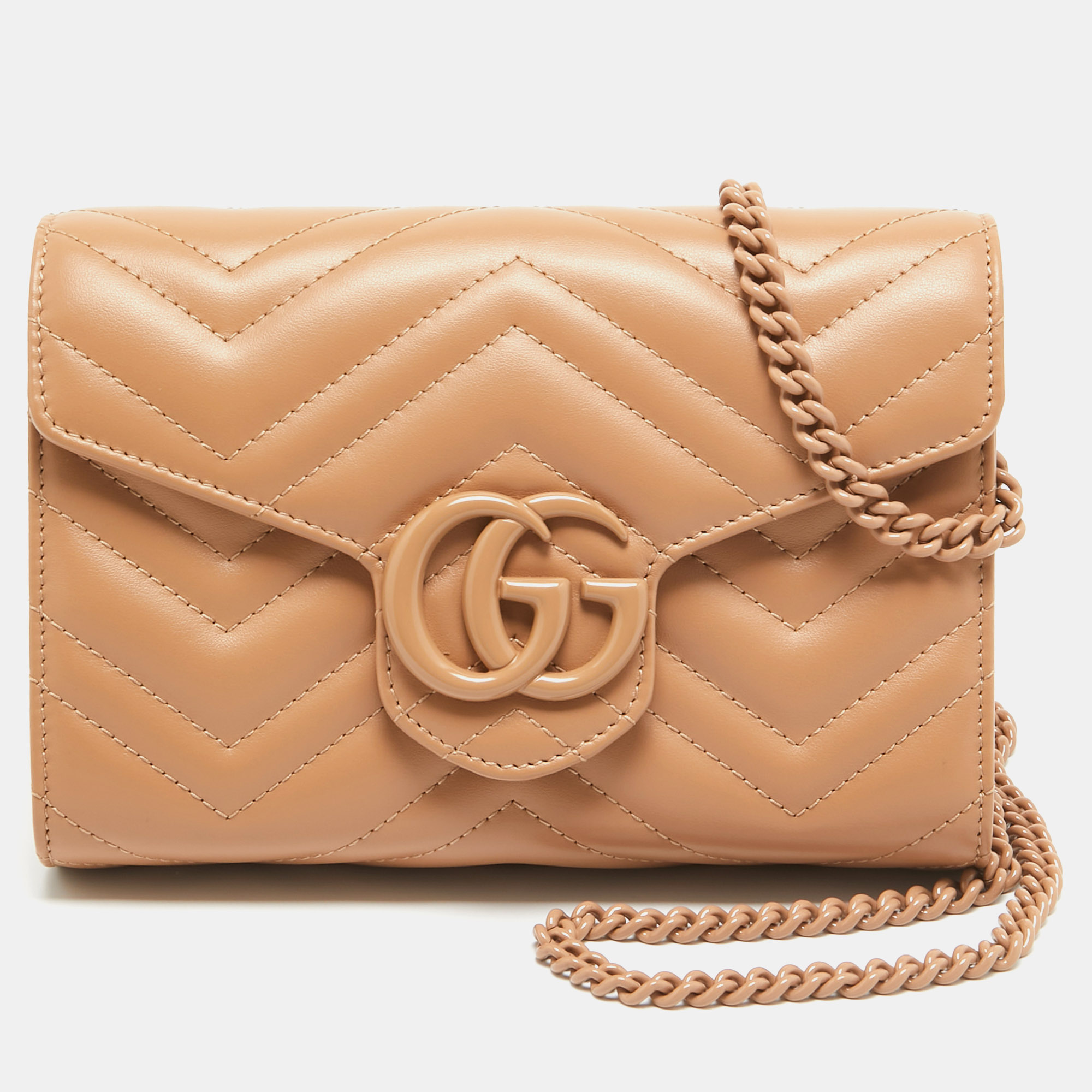 Gucci beige matelass&eacute; leather gg marmont wallet on chain