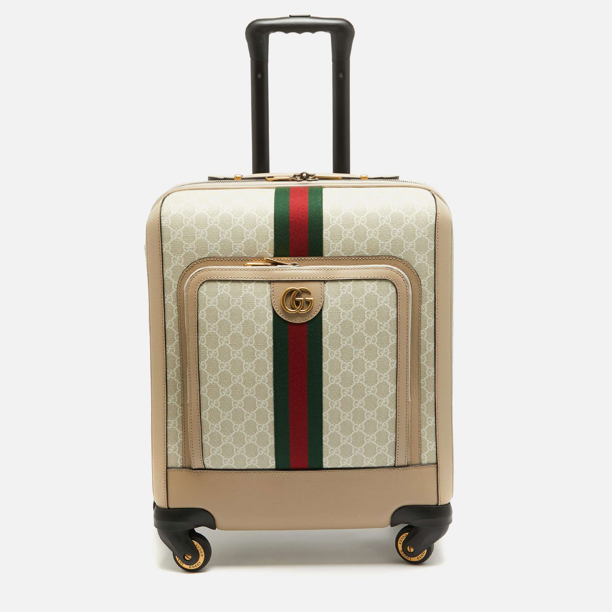 Gucci beige gg supreme canvas and leather small savoy cabin trolley