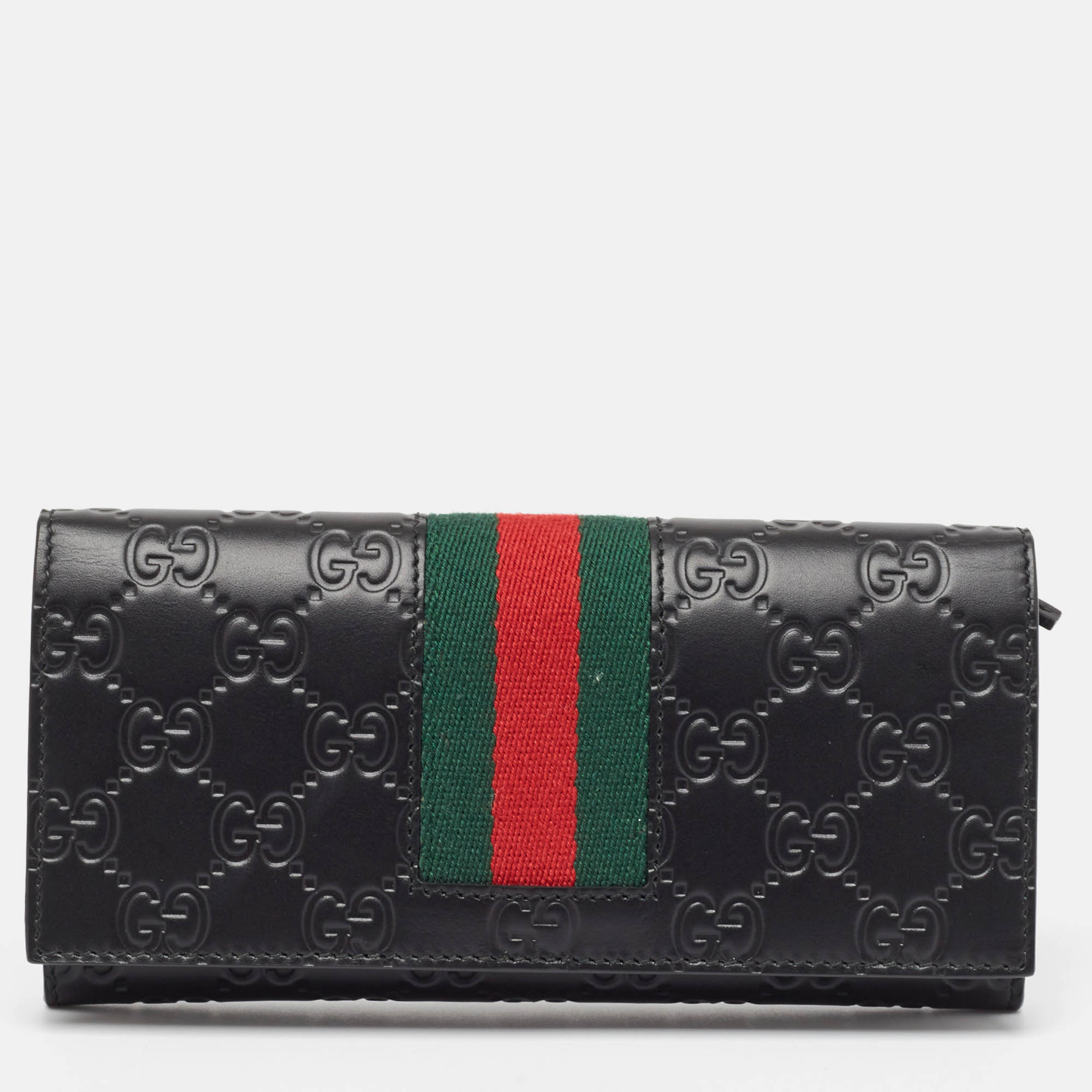 

Gucci Black Guccissima Leather New Web Continental Wallet