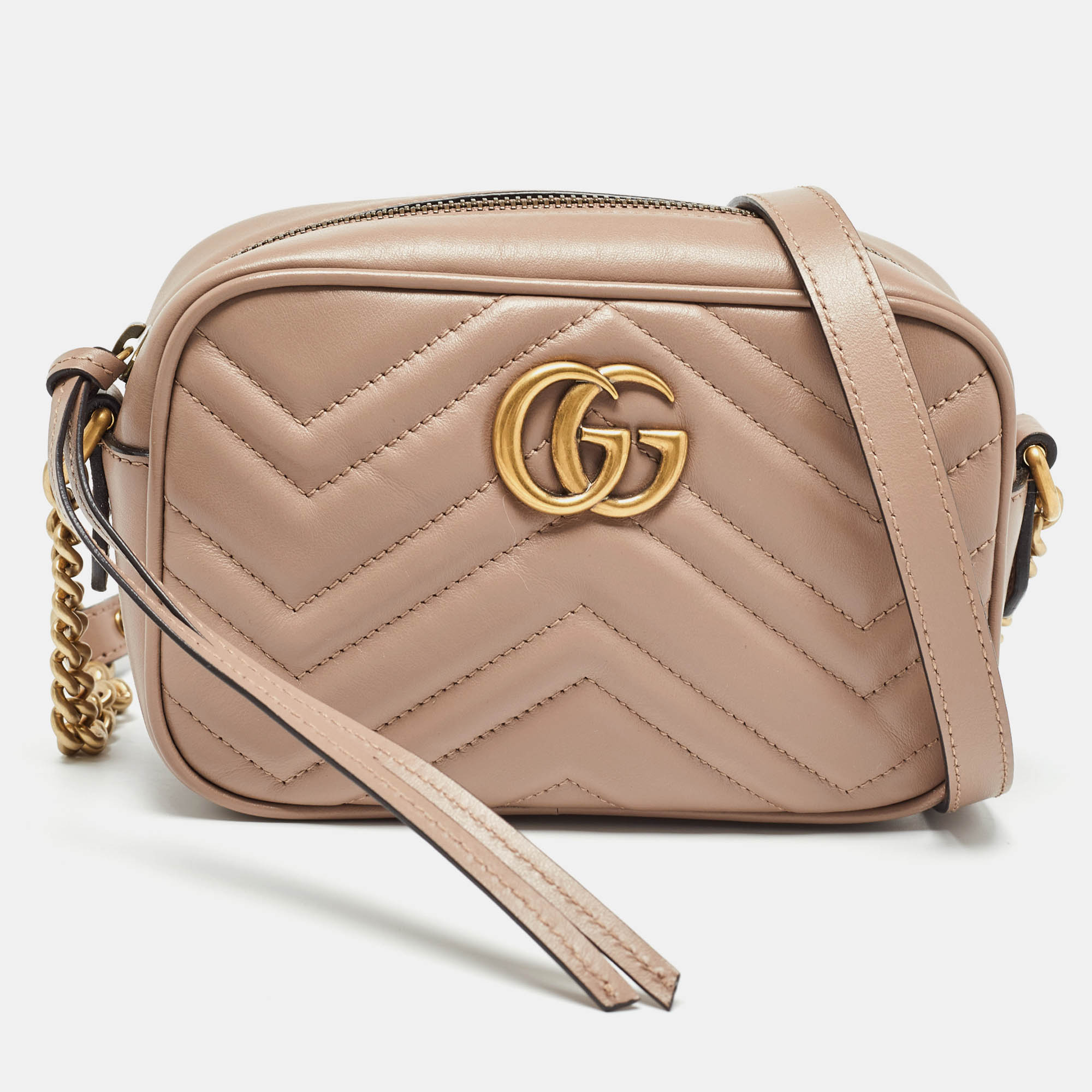 Gucci dusty pink matelass&eacute; leather mini gg marmont chain shoulder bag