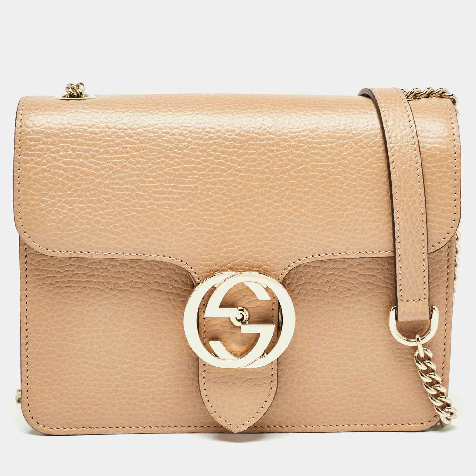 Gucci beige leather small interlocking g shoulder bag