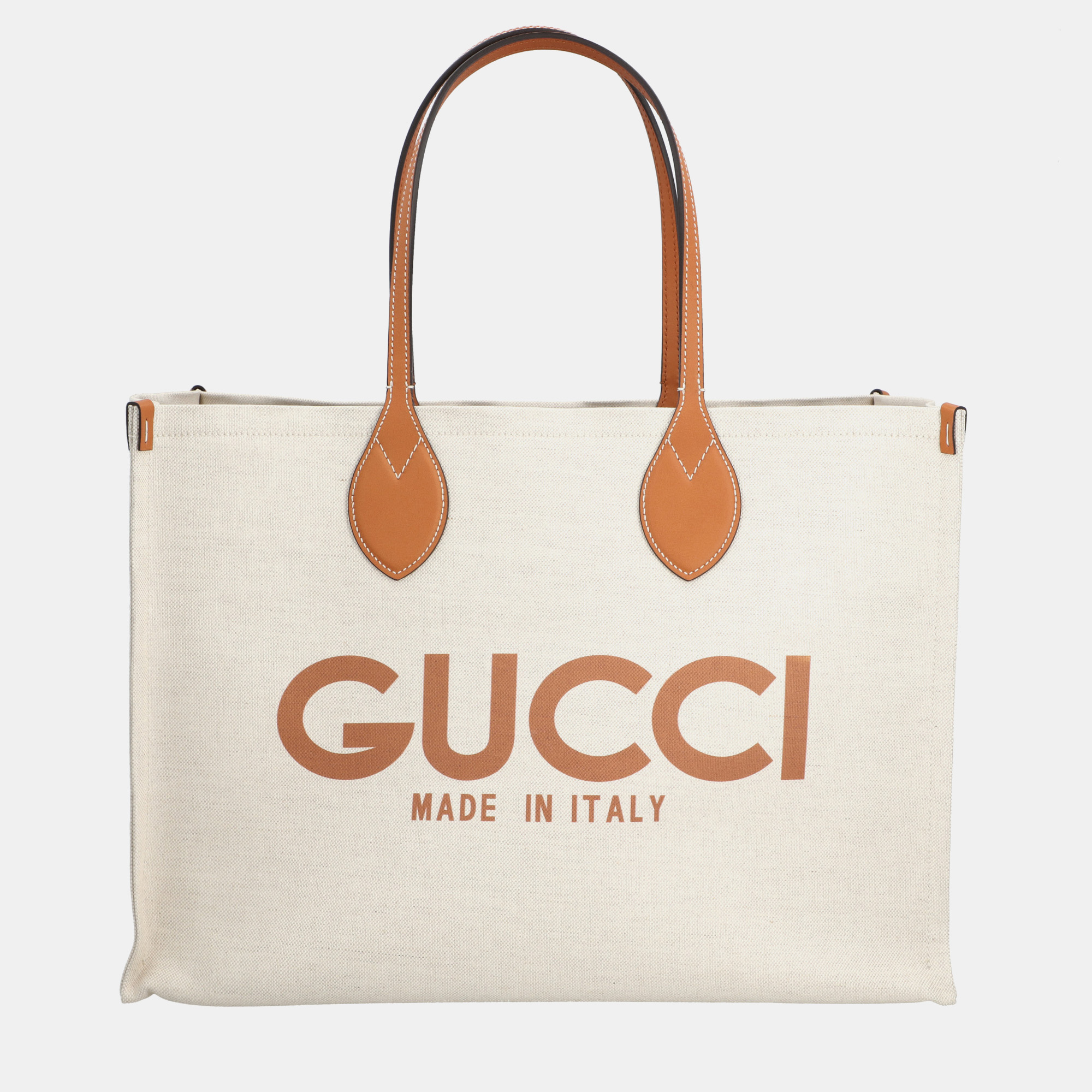 Gucci beige/brown canvas and leather gucci logo tote bag