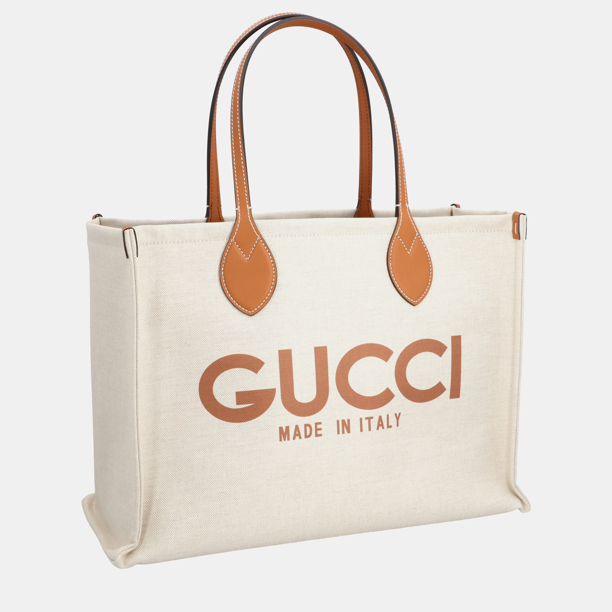 Gucci Beige/Brown Canvas And Leather Gucci Logo Tote Bag