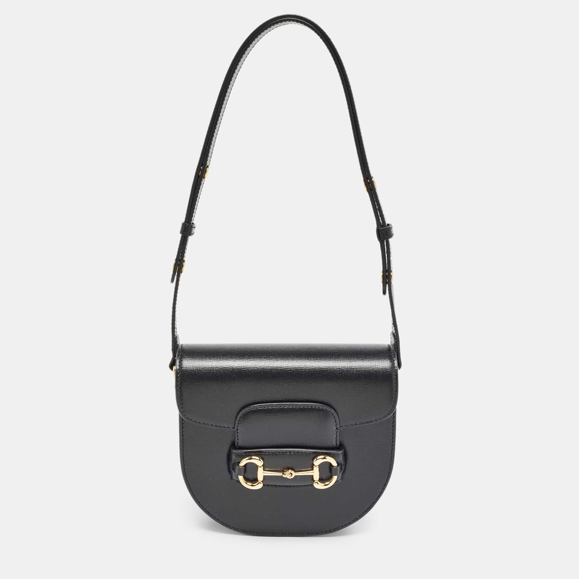 Gucci black leather mini horsebit 1955 rounded bag