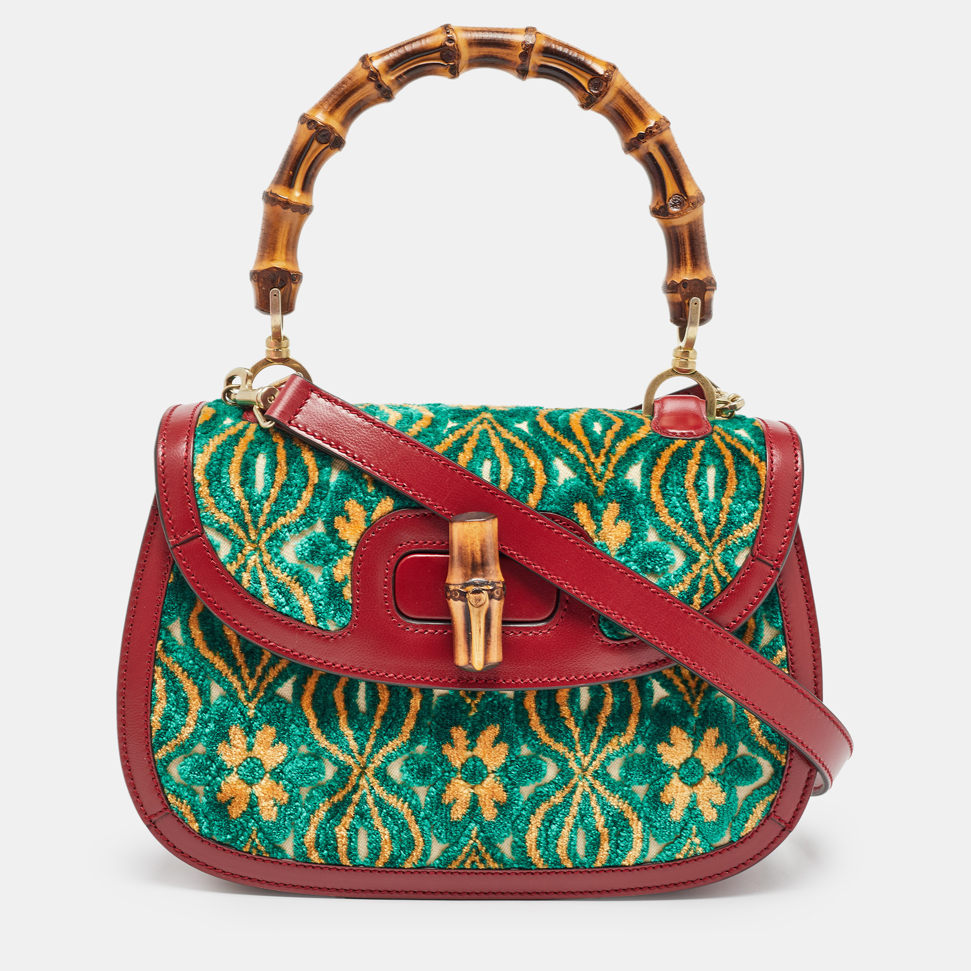 Gucci garden multicolor velvet and leather bamboo 1947 top handle bag