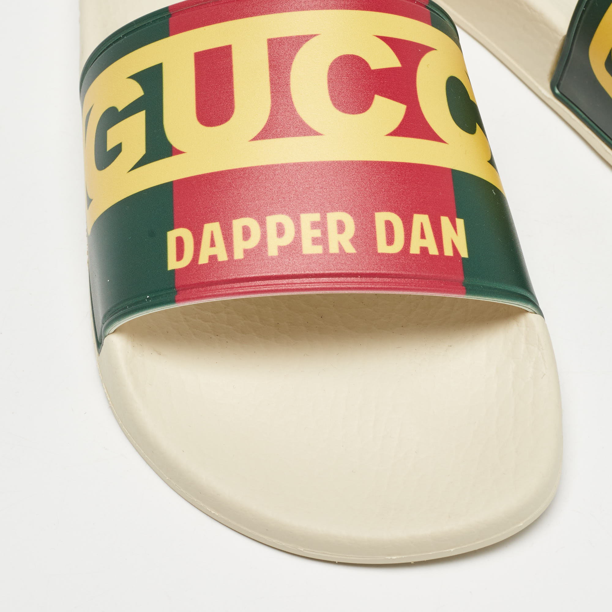 Gucci Multicolor Web Logo Print Rubber Dapper Dan Slides Size 37