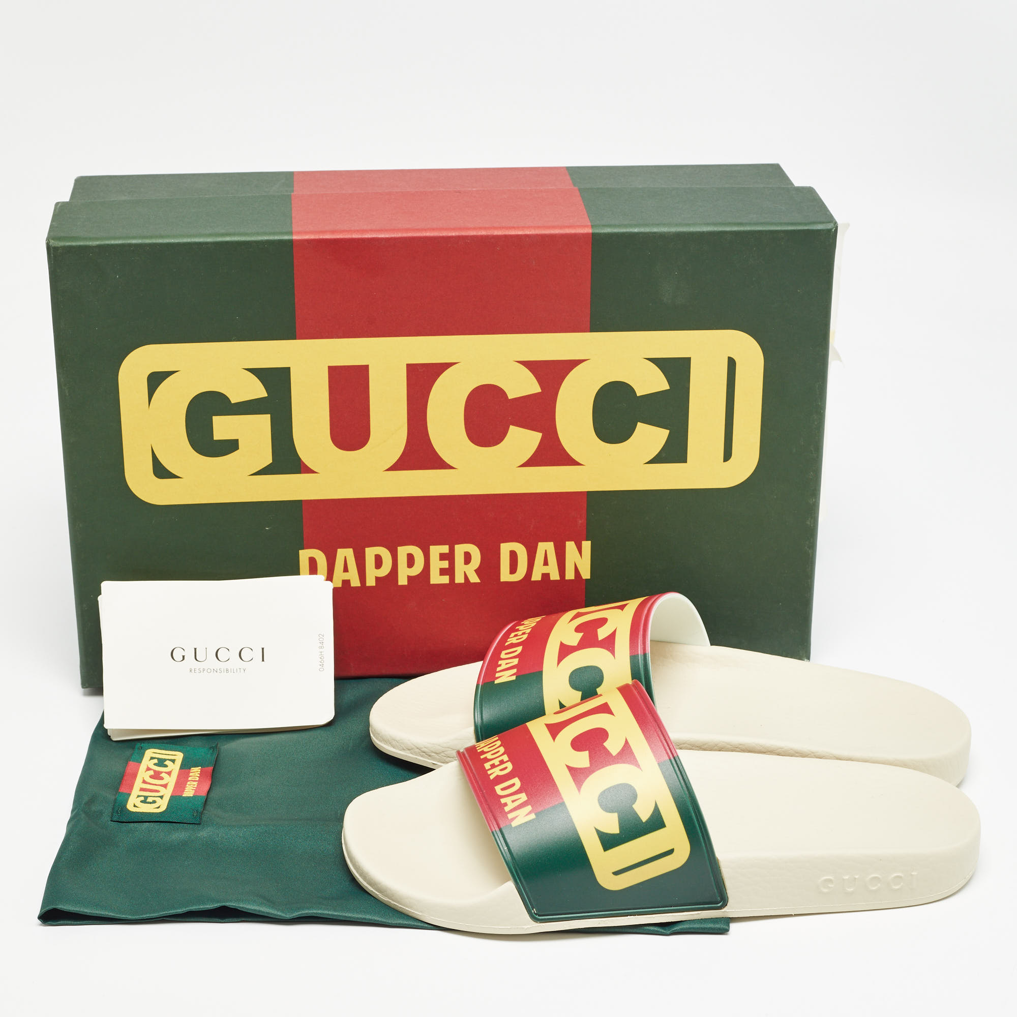 Gucci Multicolor Web Logo Print Rubber Dapper Dan Slides Size 37