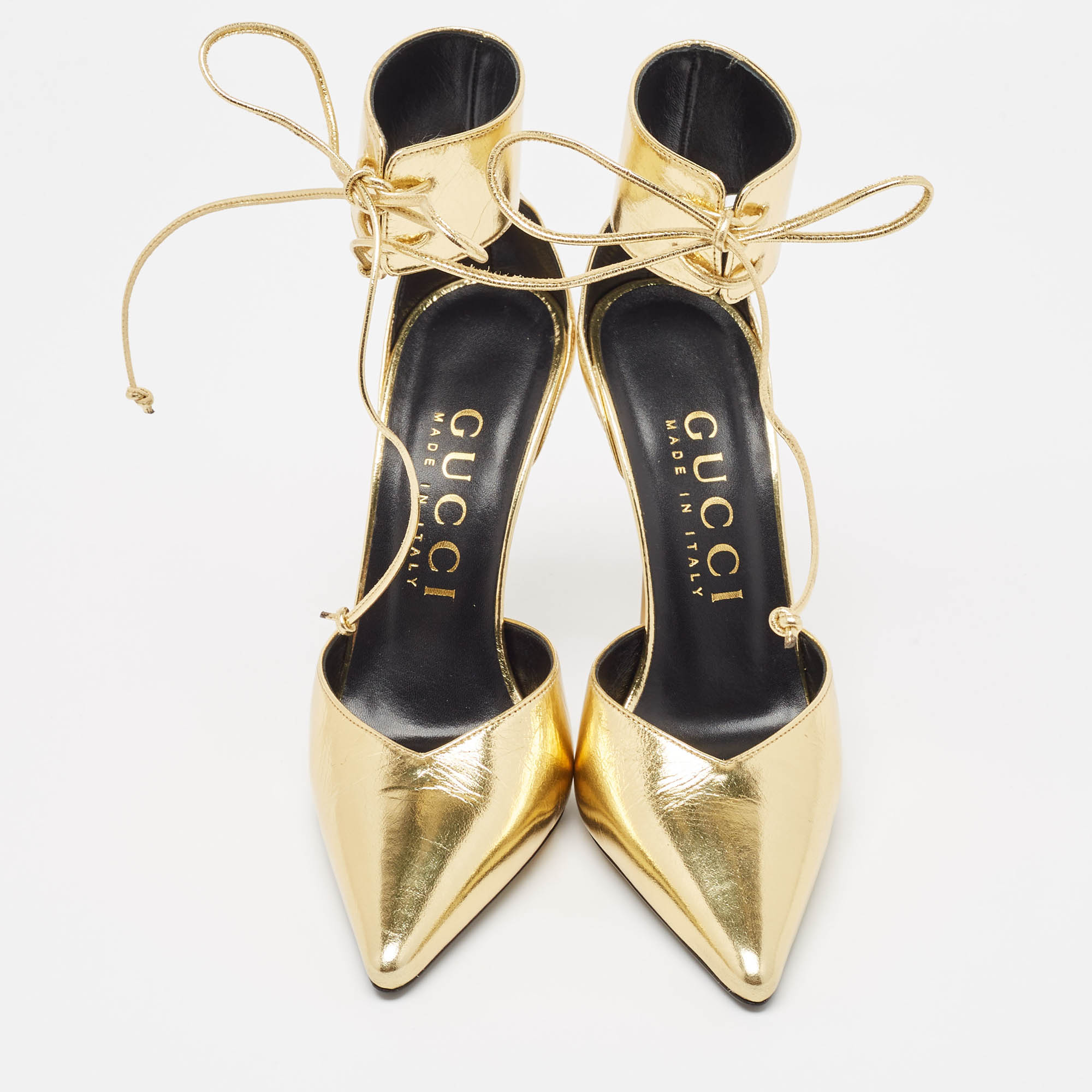 Gucci Metallic Gold Leather Priscilla Pumps Size 38.5