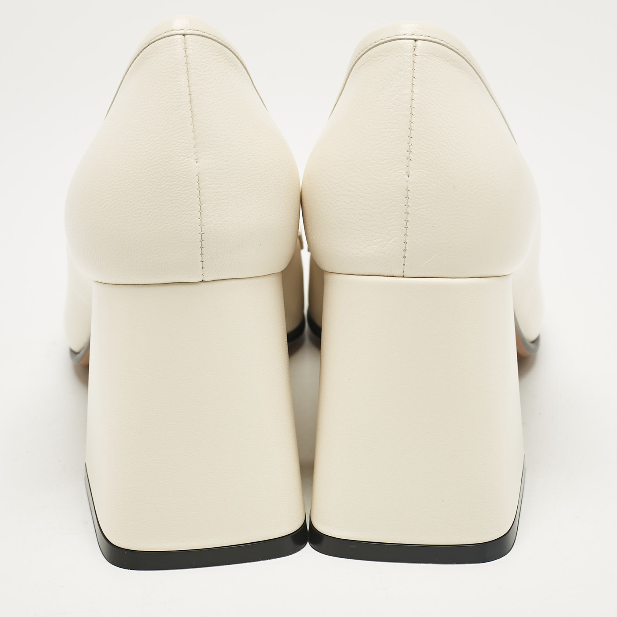 Gucci White Leather Horsebit Block Heel Pumps Size 38.5