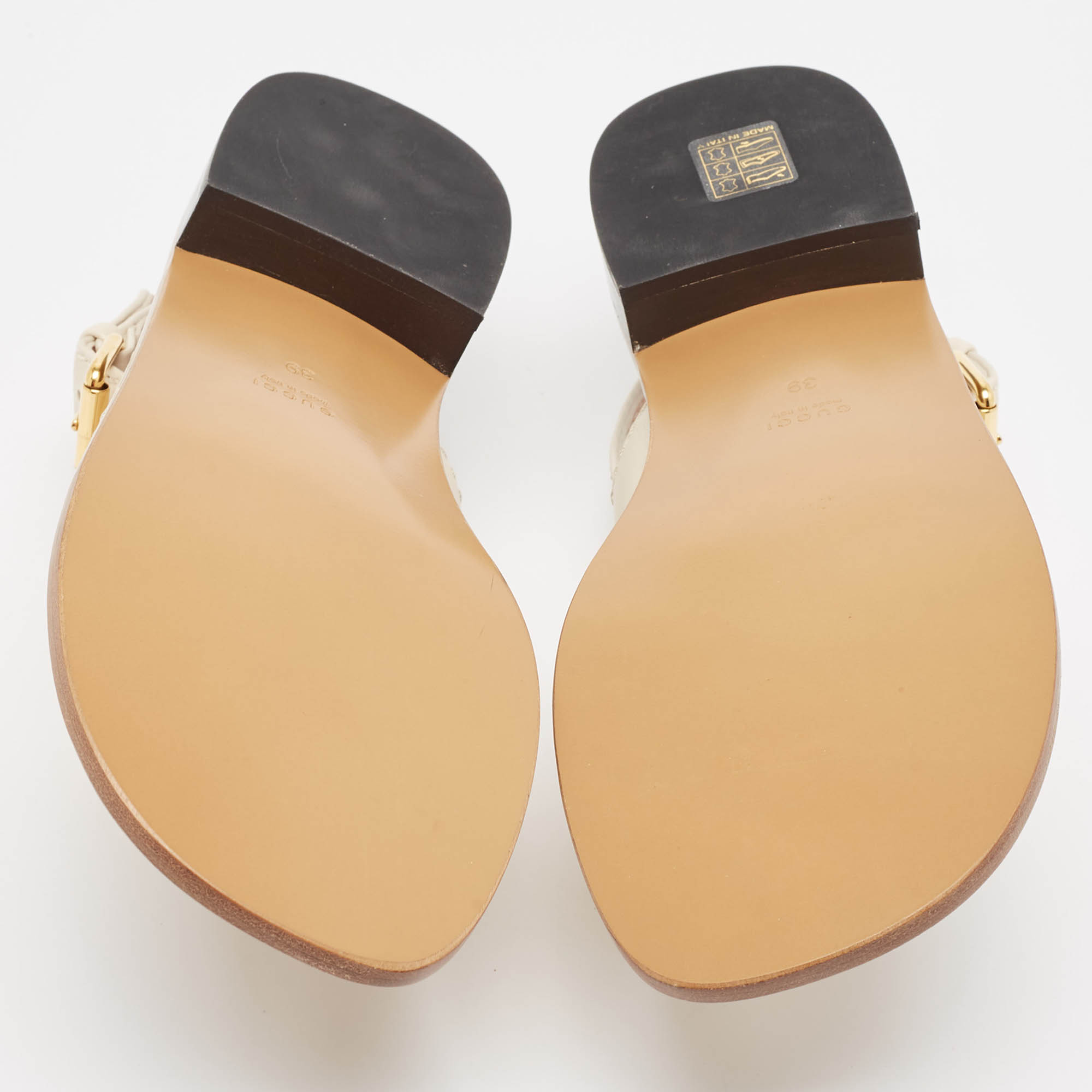 Gucci Cream Leather Horsebit Thong Sandals Size 39