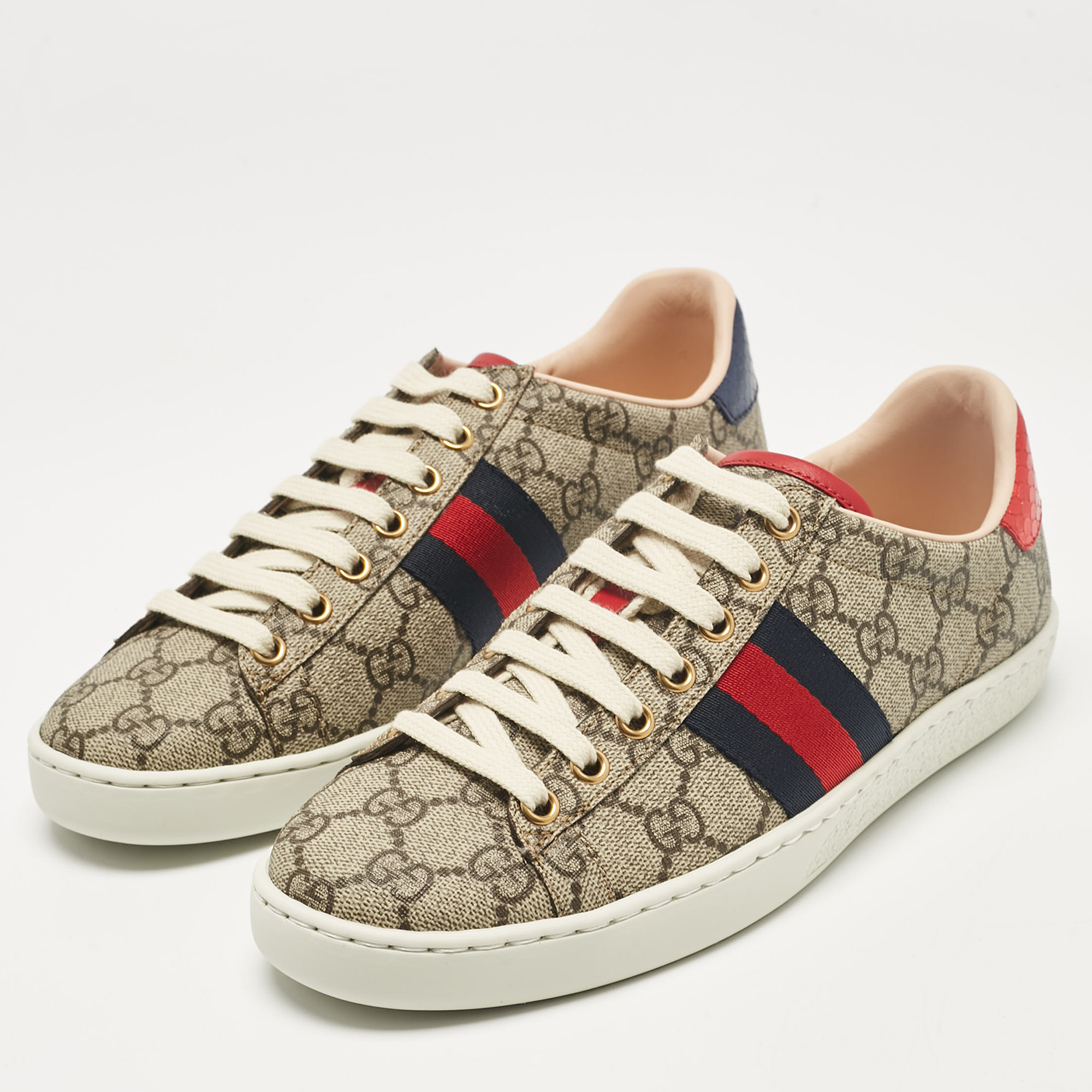 Gucci Beige/Brown GG Supreme Canvas Ace Sneakers Size 36.5