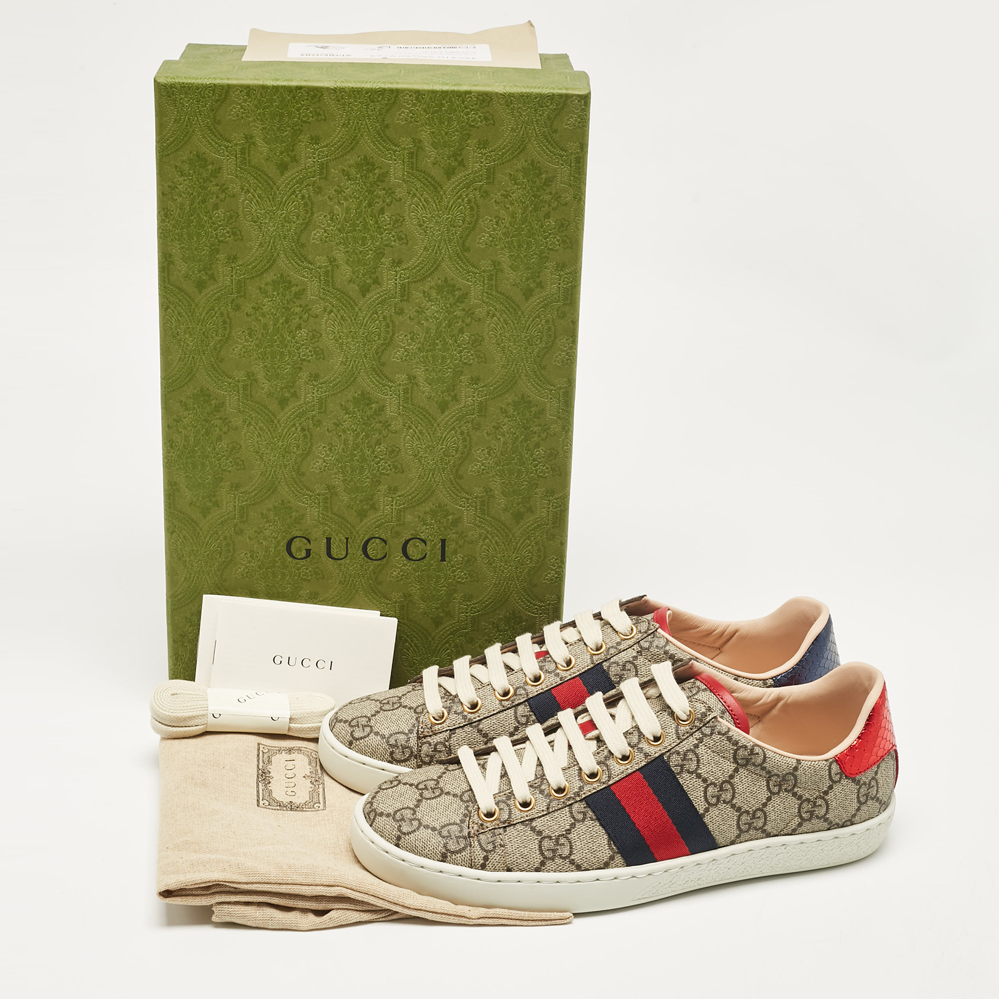 Gucci Beige/Brown GG Supreme Canvas Ace Sneakers Size 36.5