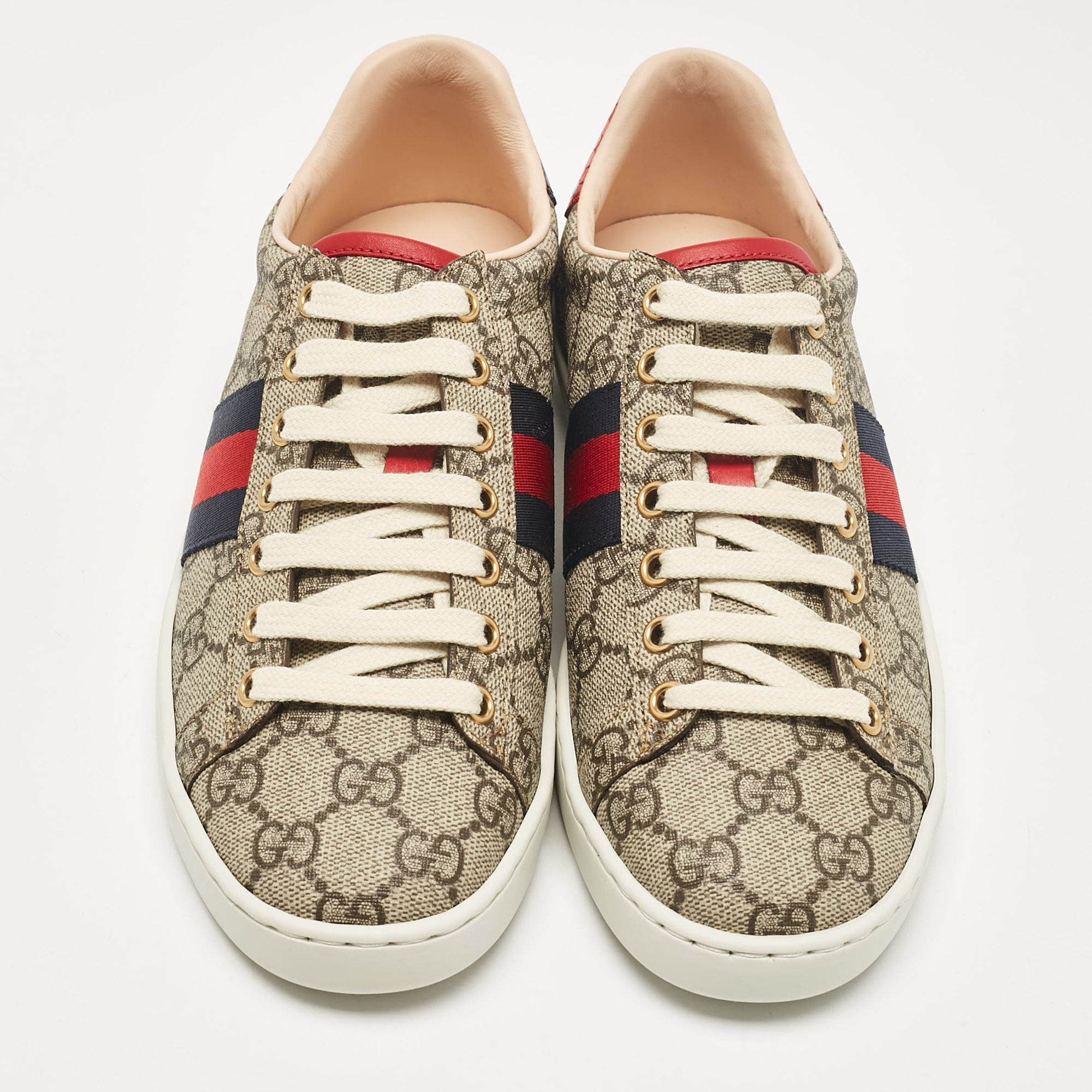 Gucci Beige/Brown GG Supreme Canvas Ace Sneakers Size 36.5