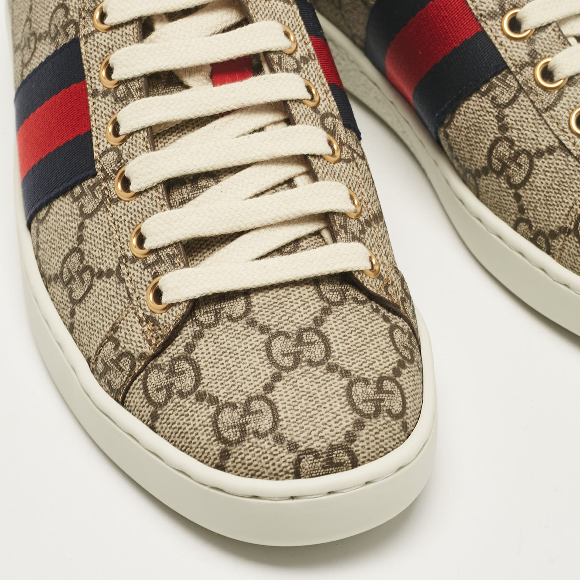 Gucci Beige/Brown GG Supreme Canvas Ace Sneakers Size 36.5