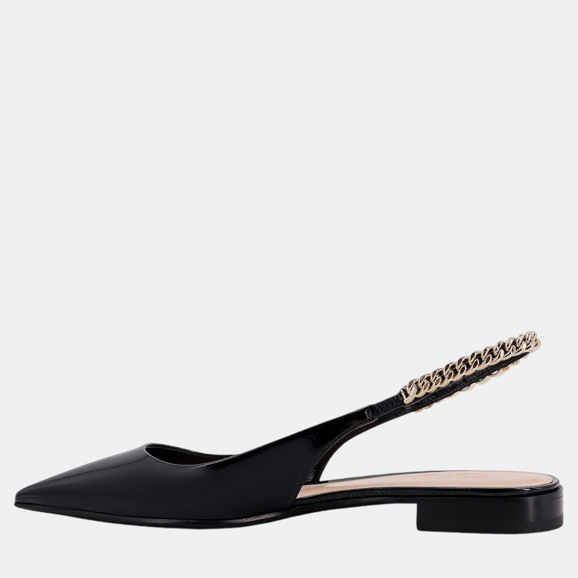 Gucci Black Patent Leather Signoria Ballerinas EU 36