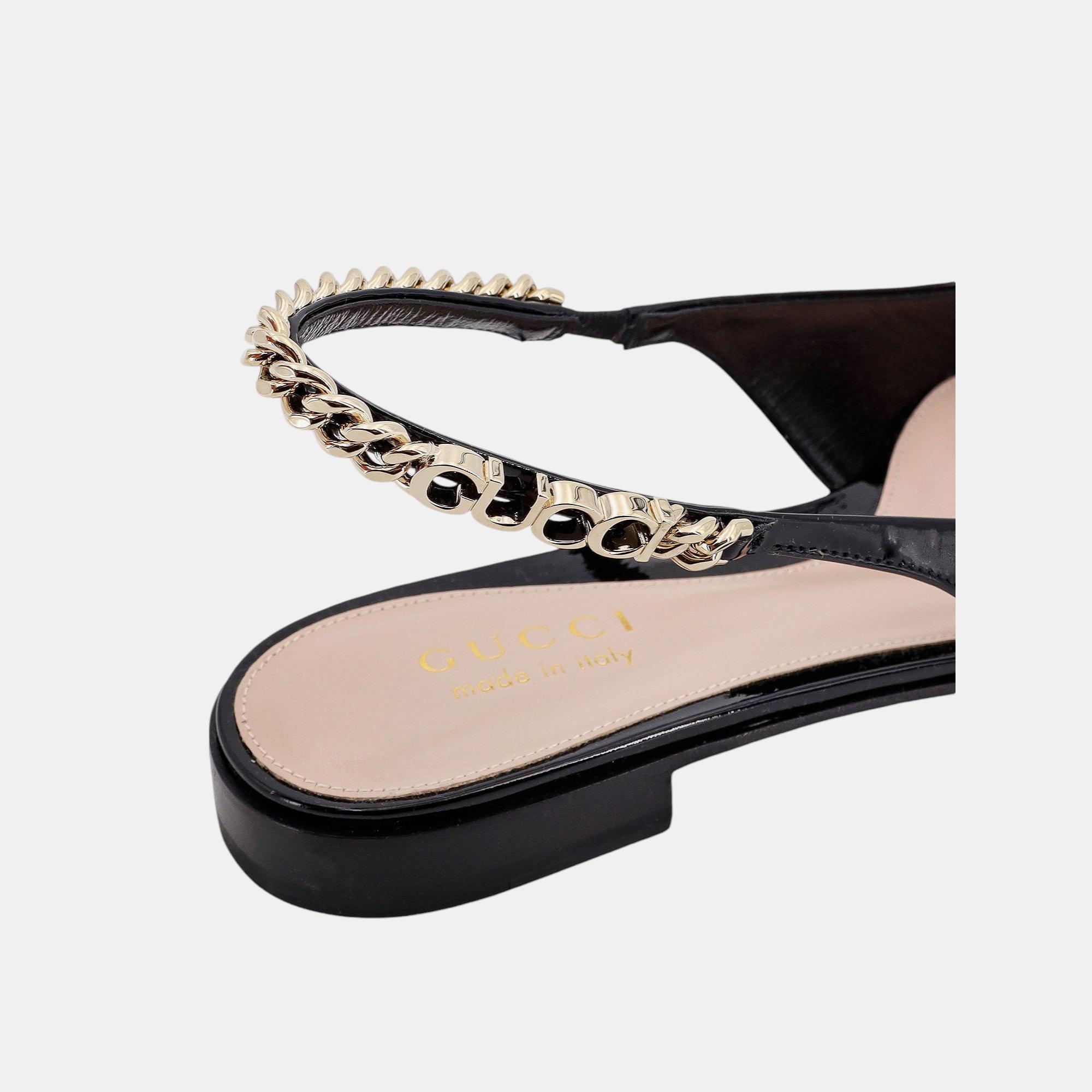 Gucci Black Patent Leather Signoria Ballerinas EU 36