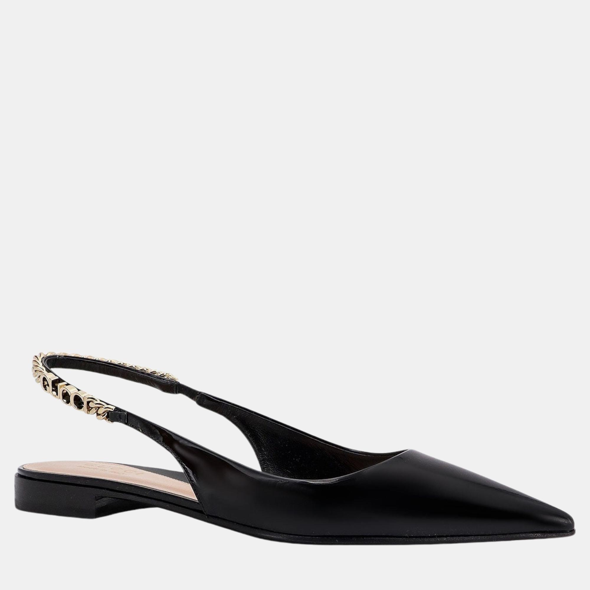 Gucci Black Patent Leather Signoria Ballerinas EU 36