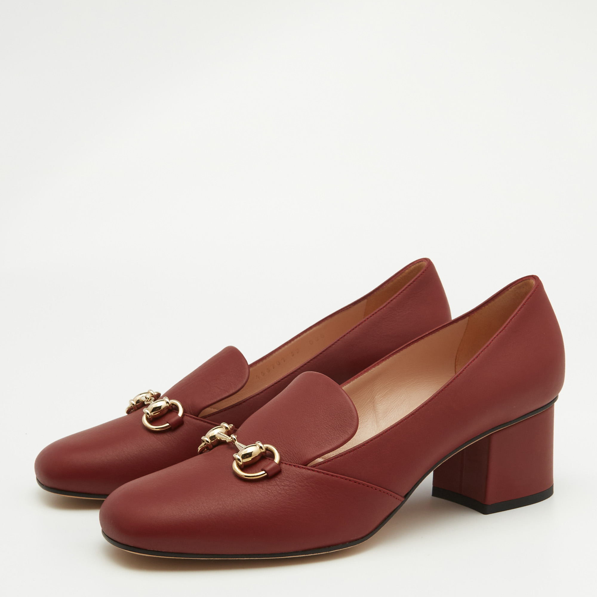 Gucci Burgundy Leather Horsebit Loafer Pumps Size 39