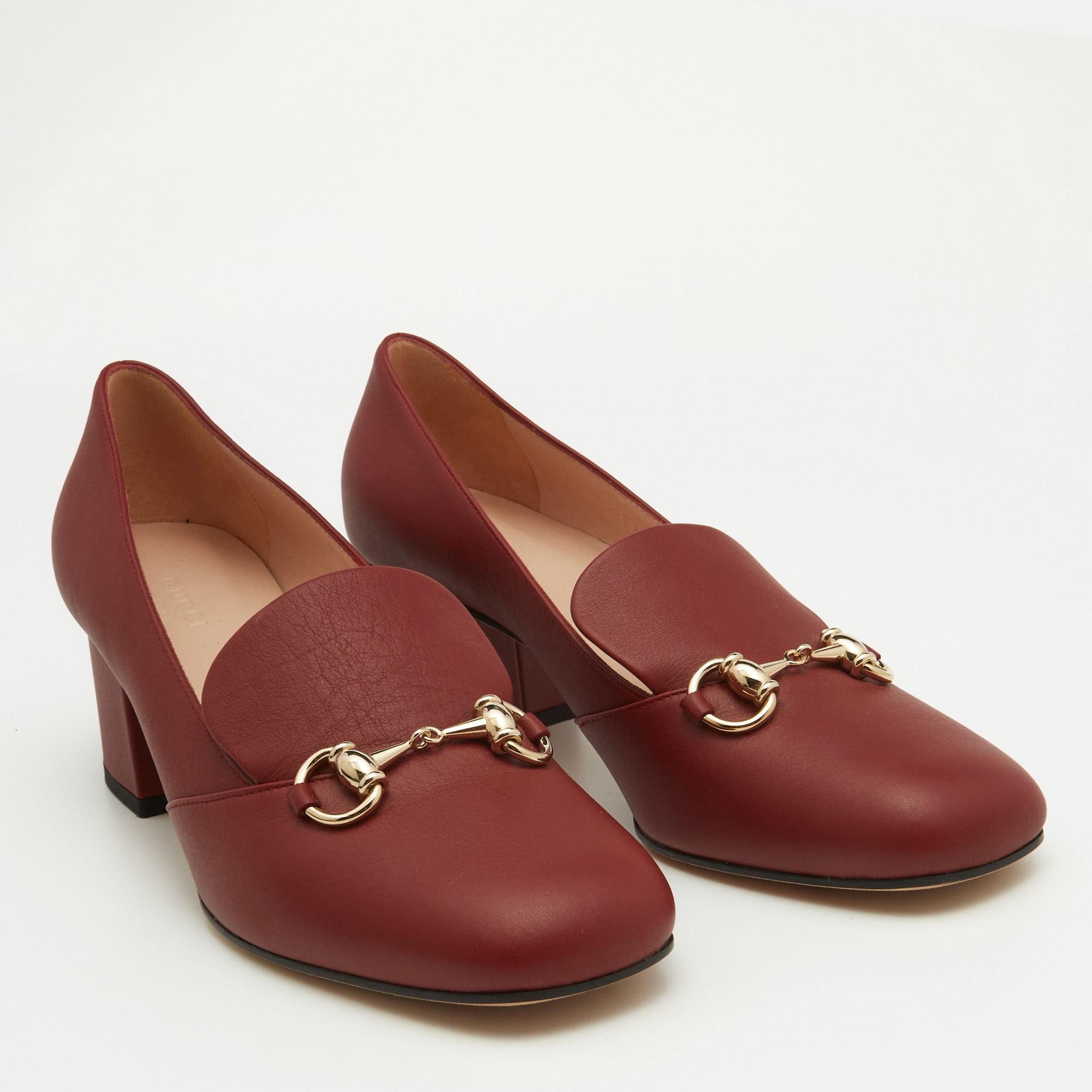 Gucci Burgundy Leather Horsebit Loafer Pumps Size 39